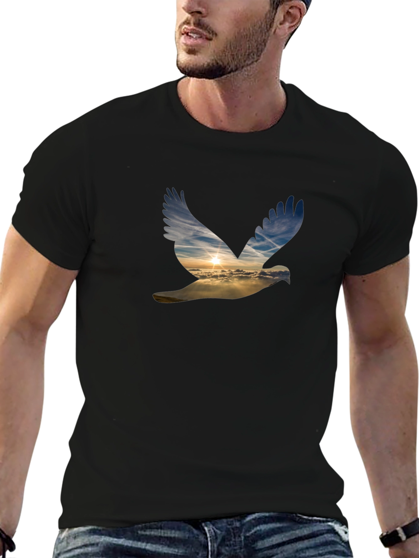 Dove Sunset Graphic Black T-Shirt