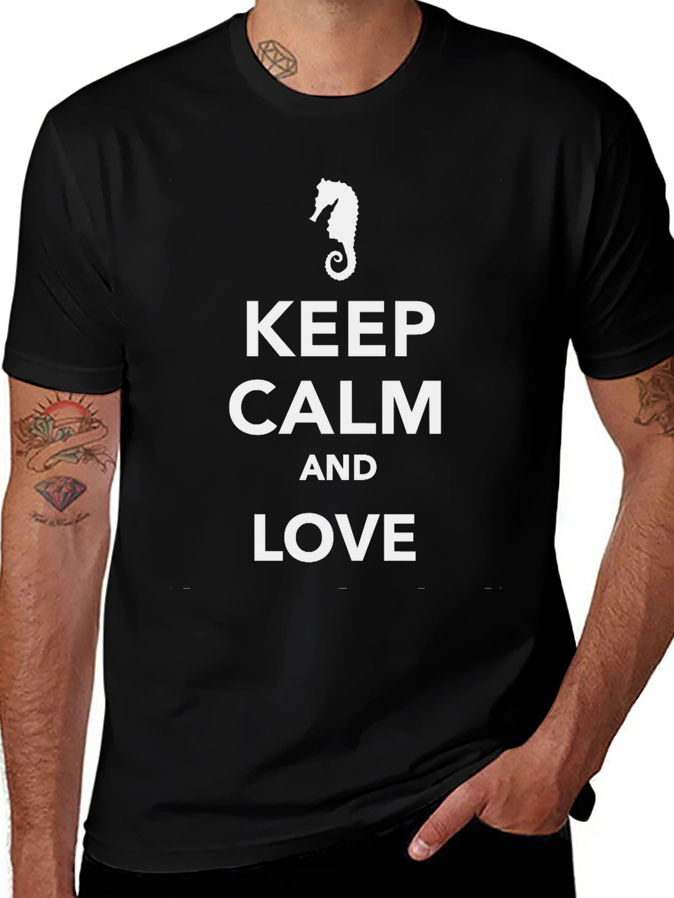 Keep Calm and Love Seahorses - Black T-Shirt