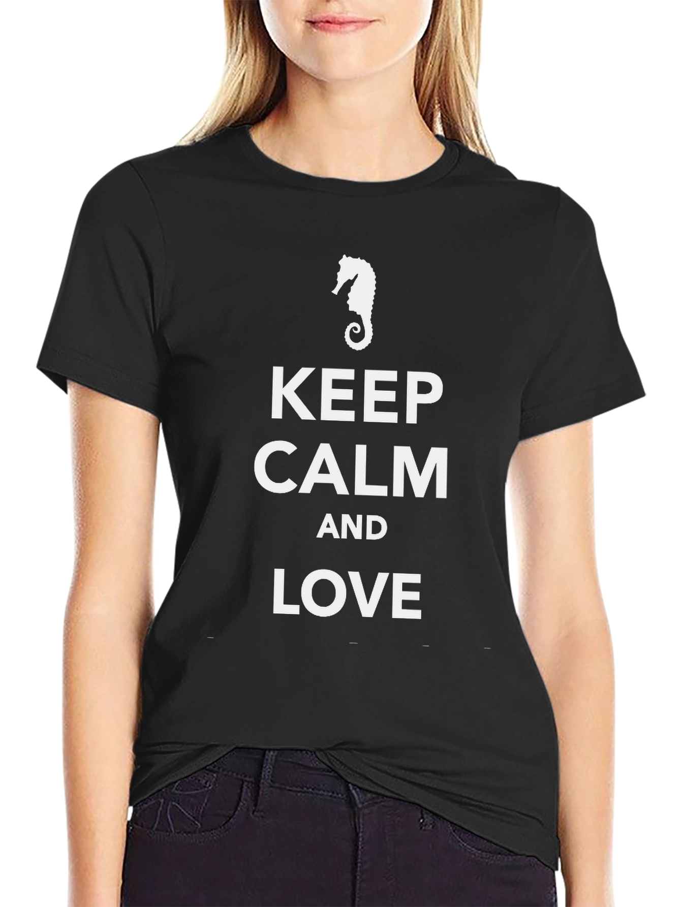 Keep Calm and Love Seahorses - Black T-Shirt