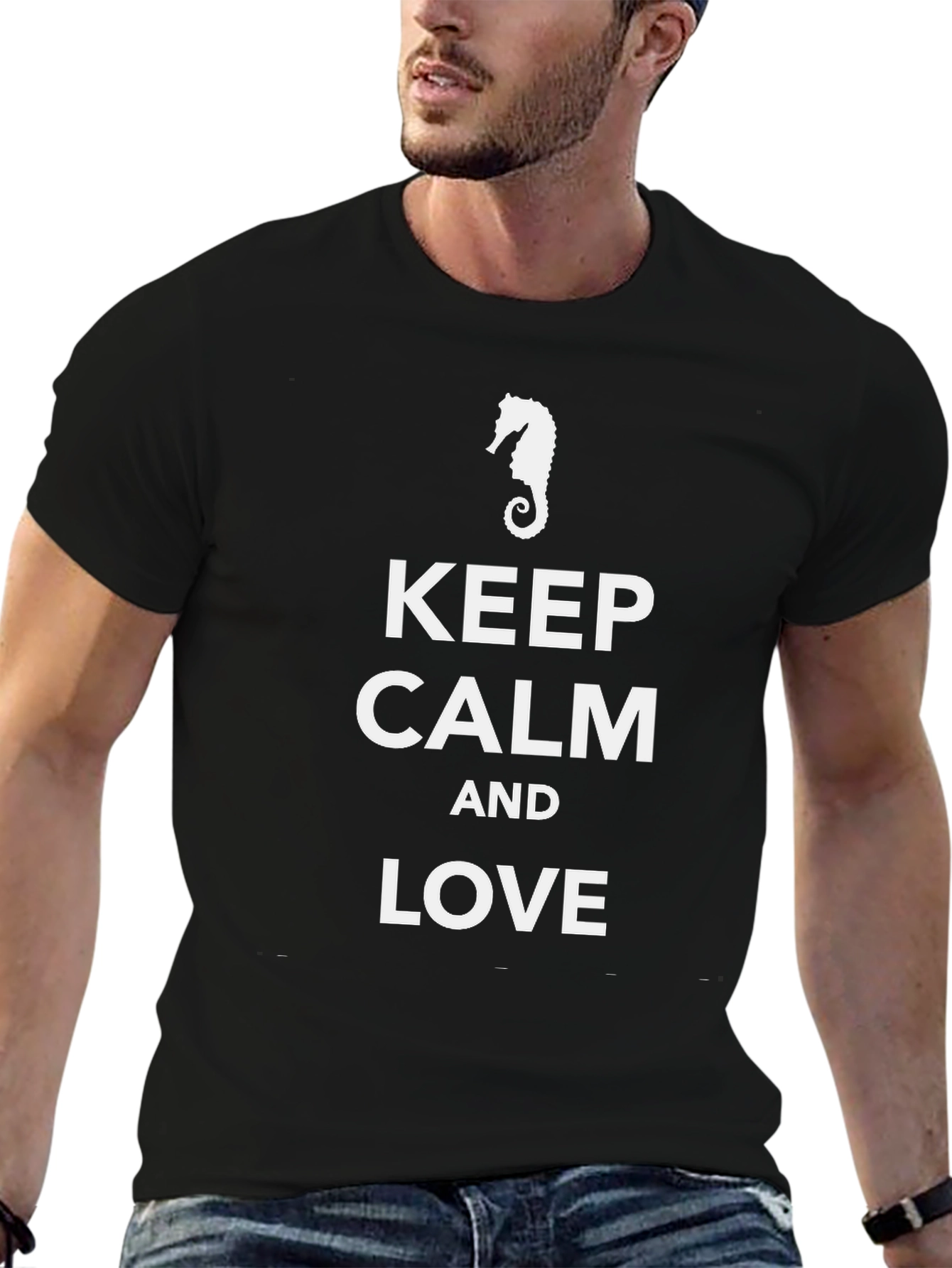 Keep Calm and Love Seahorses - Black T-Shirt