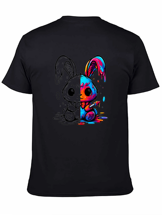 Colorful Bunny Graphic Black Tee