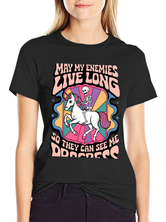 Unicorn & Skeleton Graphic Tee - May My Enemies Live Long!