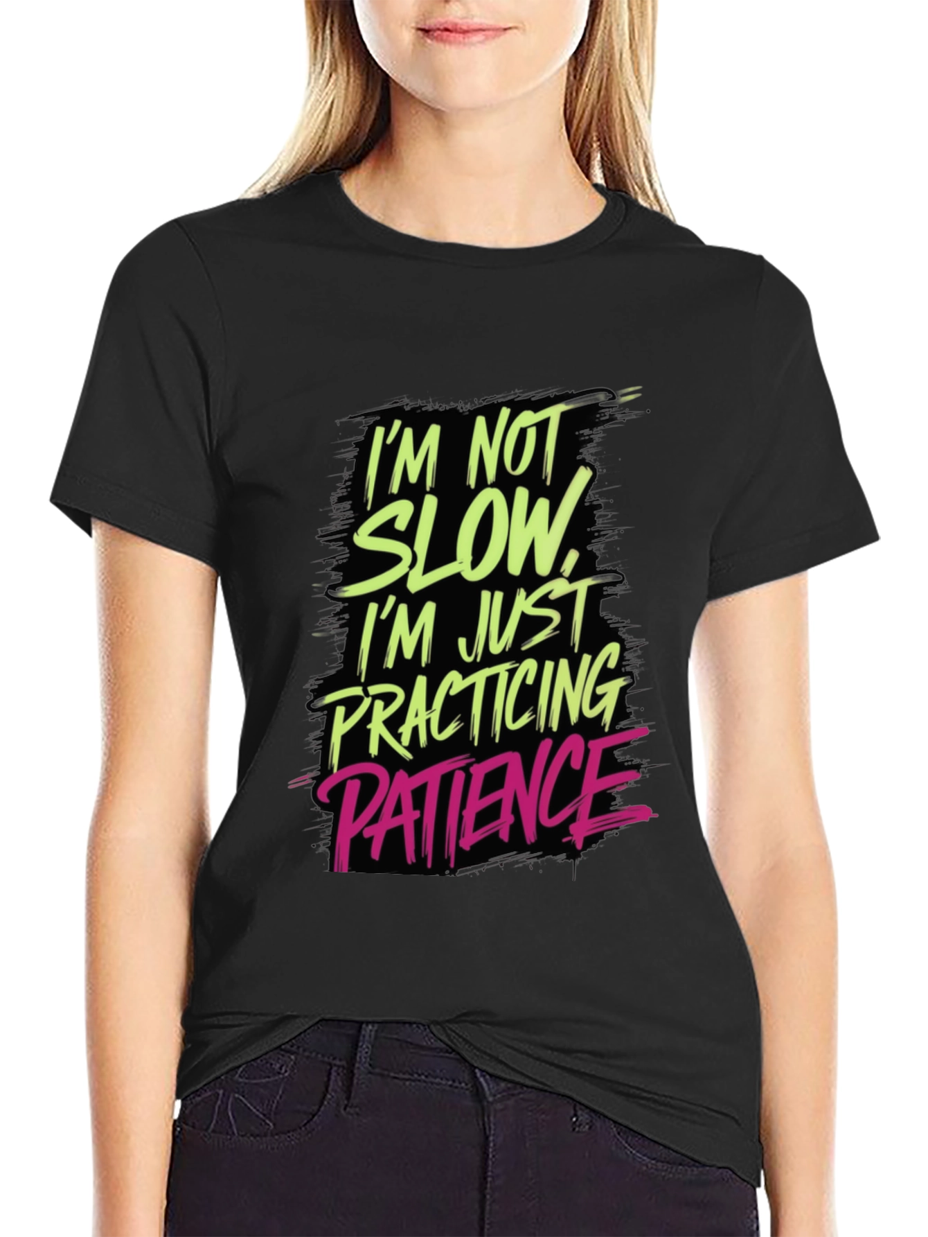 Funny Patience Practice Tee - Black Cotton Blend