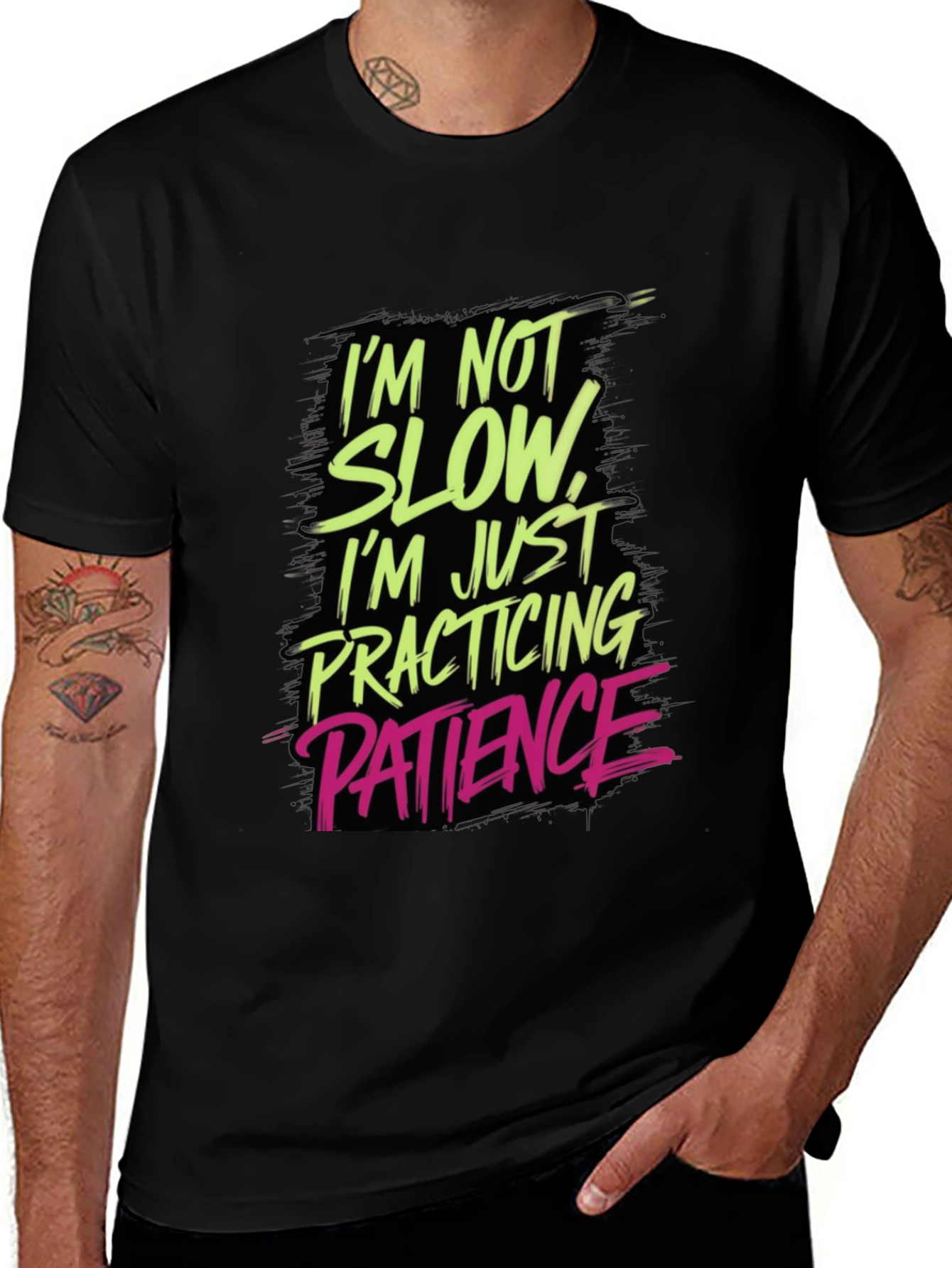 Funny Patience Practice Tee - Black Cotton Blend