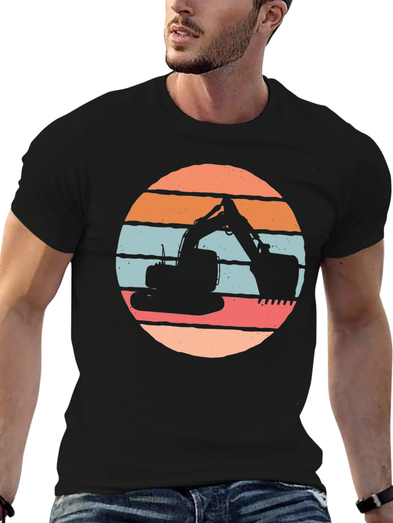 Excavator Sunset Graphic Tee - Construction Crew Shirt