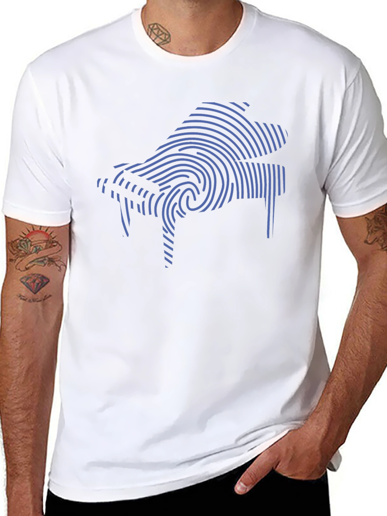 Piano Fingerprint Graphic Tee - Soft Cotton Blend