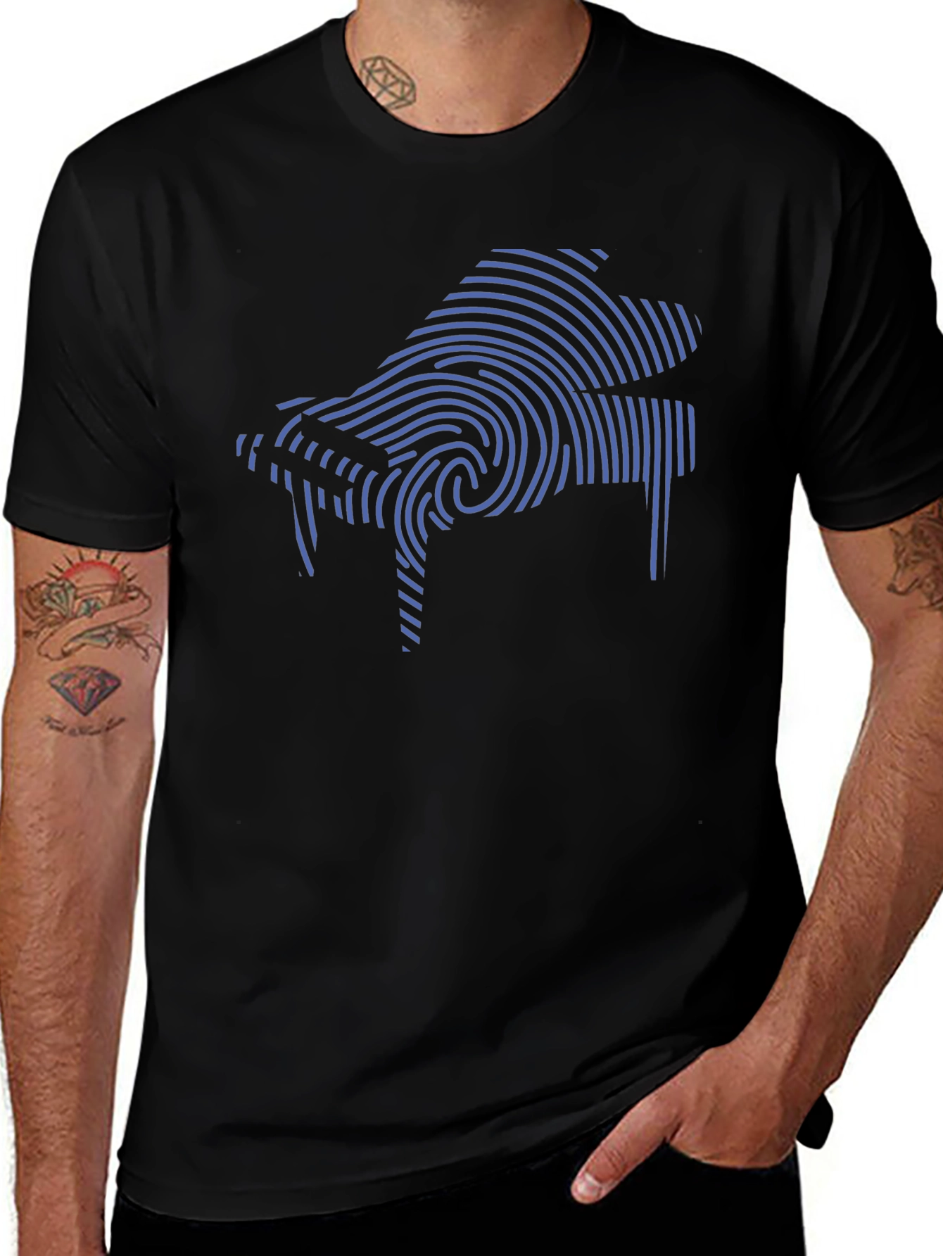Piano Fingerprint Graphic Tee - Soft Cotton Blend