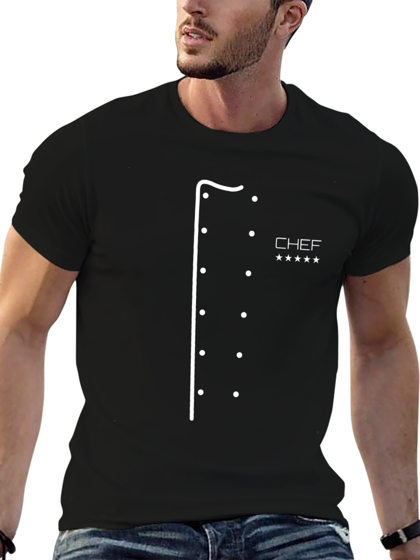 Chef T-Shirt - Black with Chef Coat Design