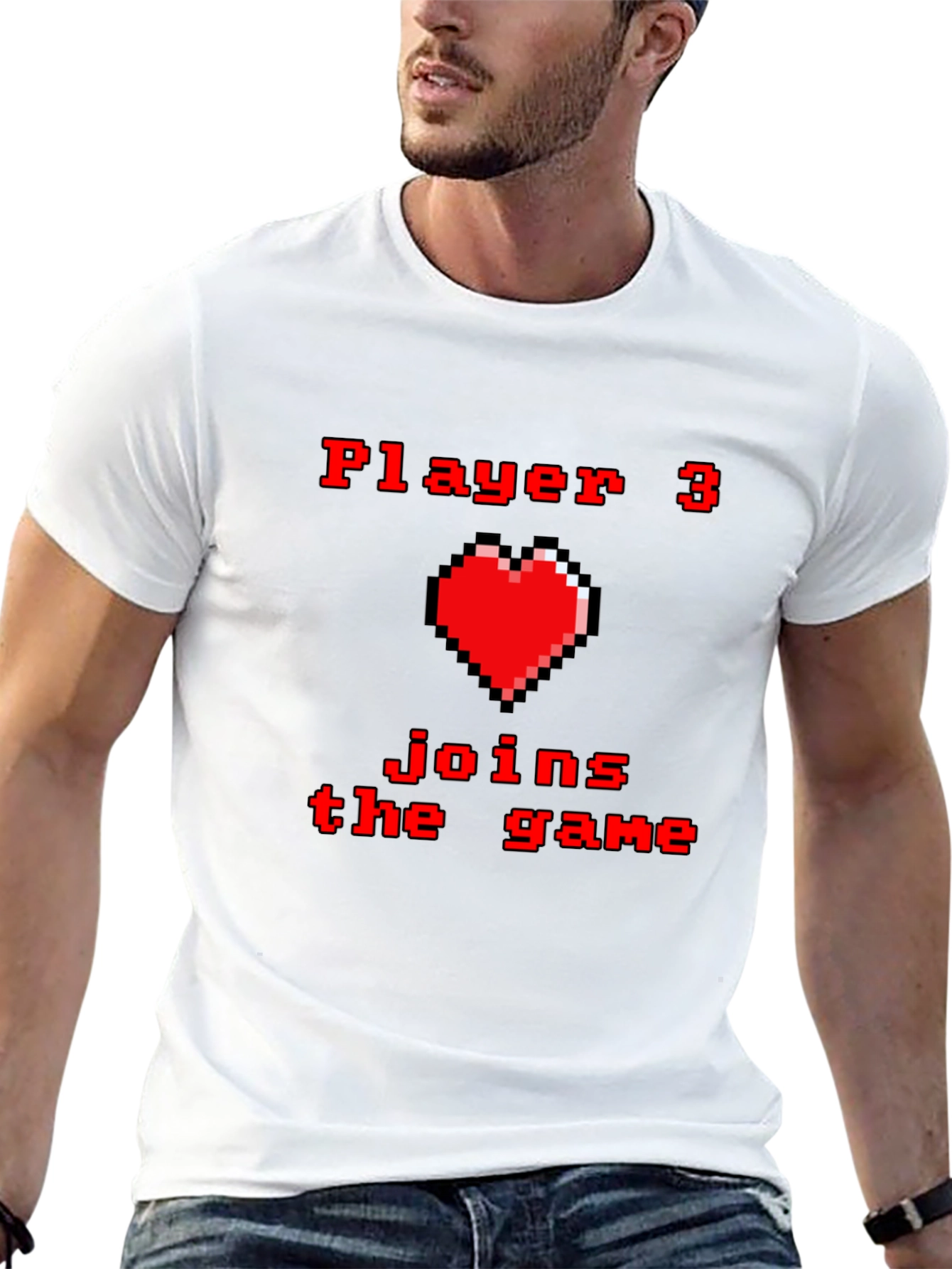 Player 3 Joins the Game T-Shirt - Pixel Heart