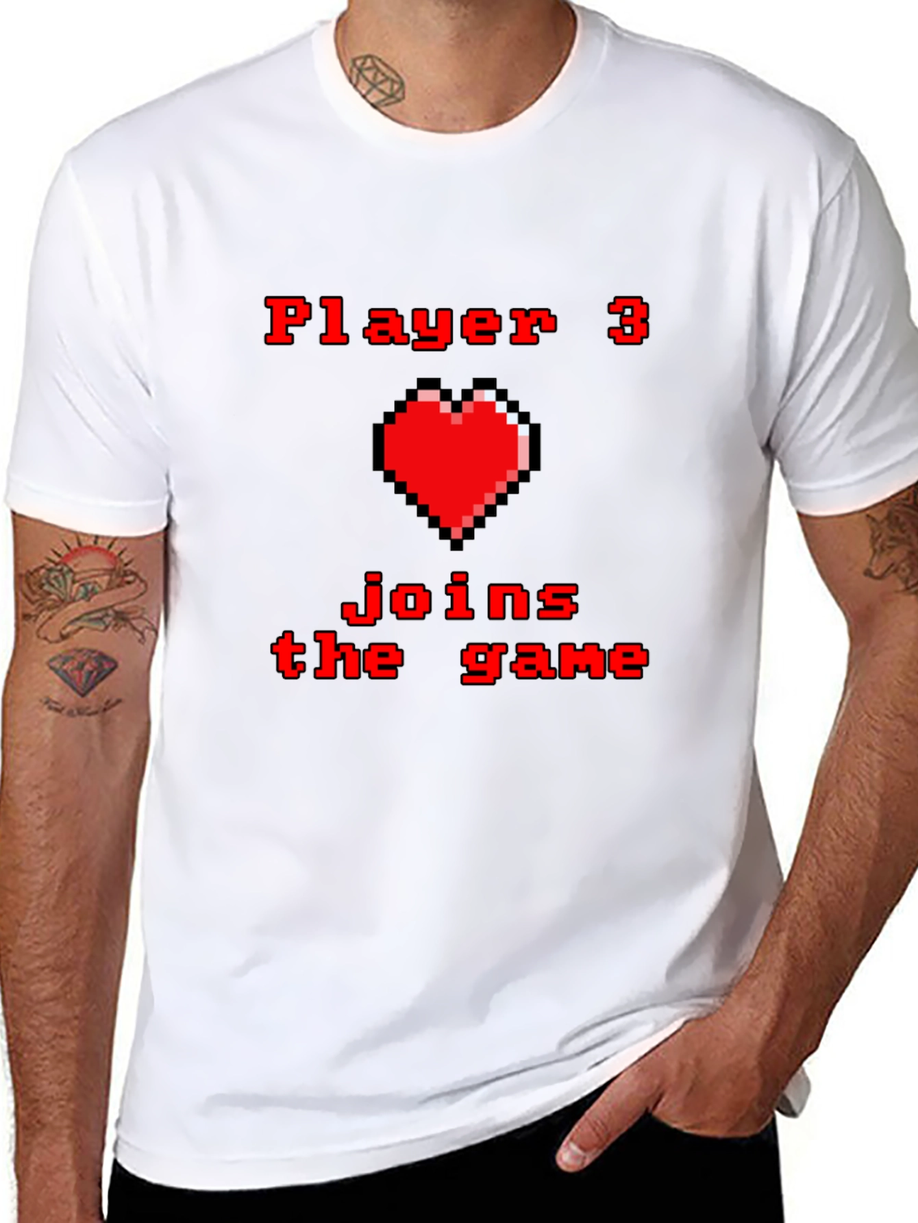 Player 3 Joins the Game T-Shirt - Pixel Heart