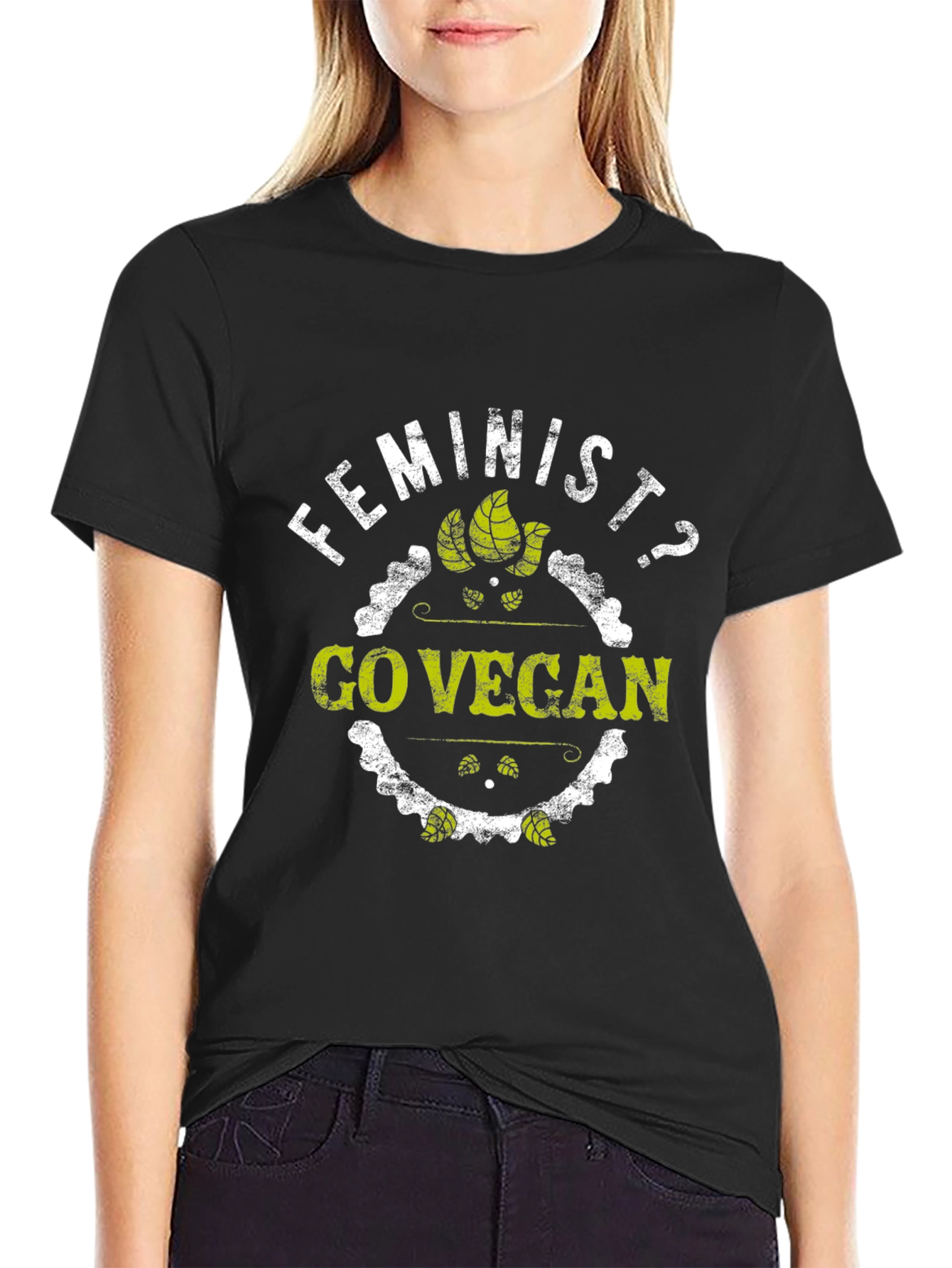 Feminist Go Vegan T-Shirt - Black Graphic Tee