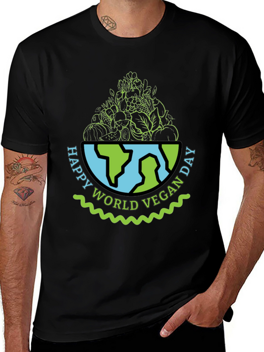 Vegan Day T-Shirt - World Globe with Vegetables