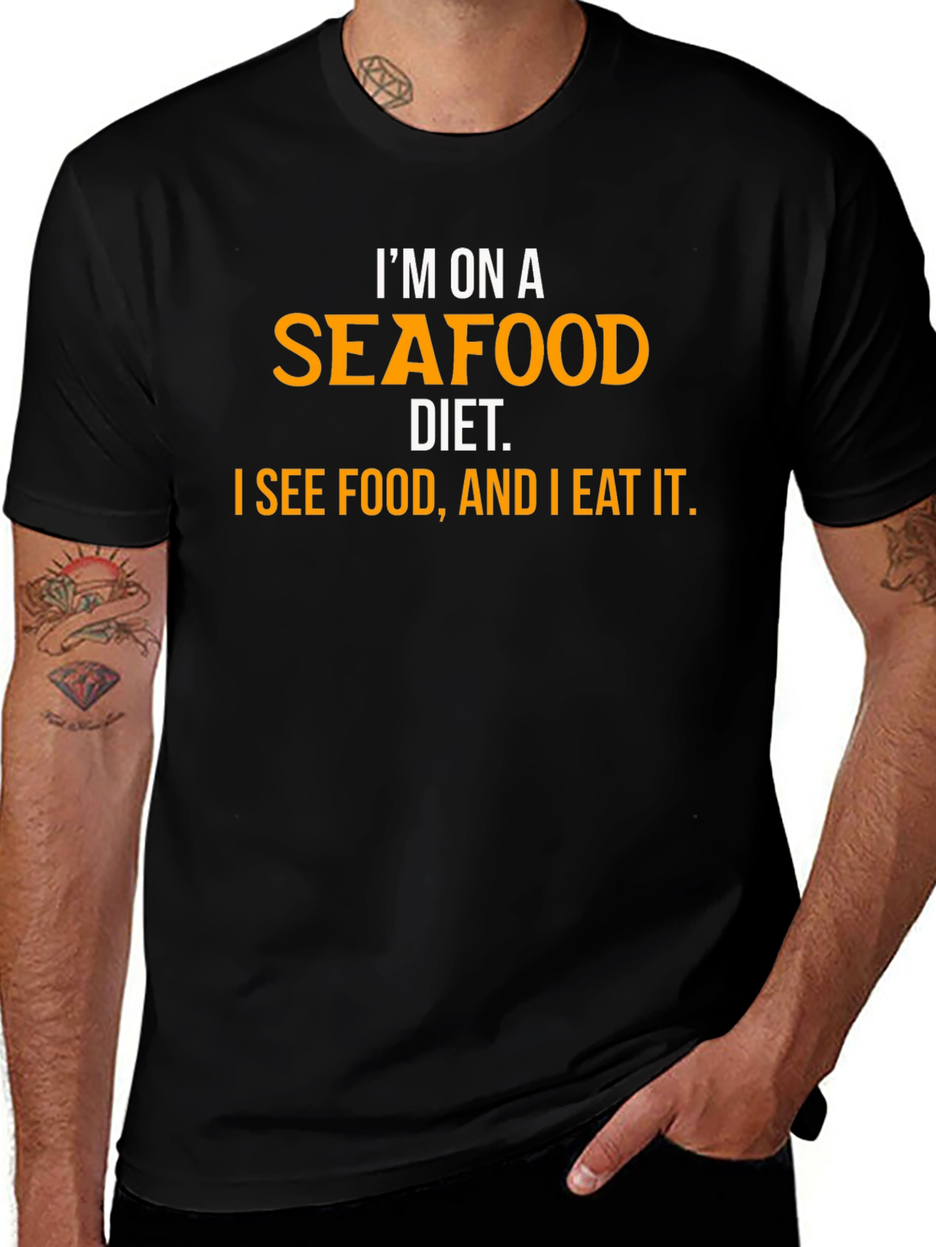 Seafood Diet Black Graphic T-Shirt