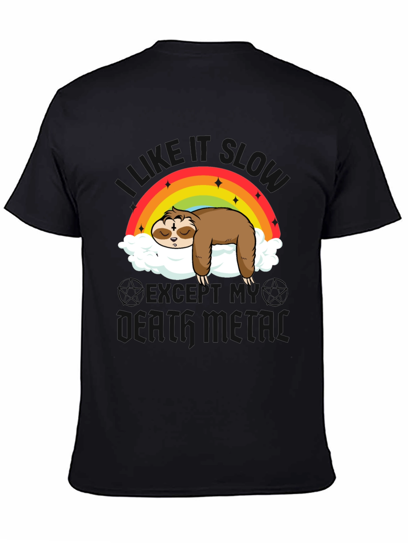 Cute Sloth Rainbow Cloud Heavy Metal T-Shirt