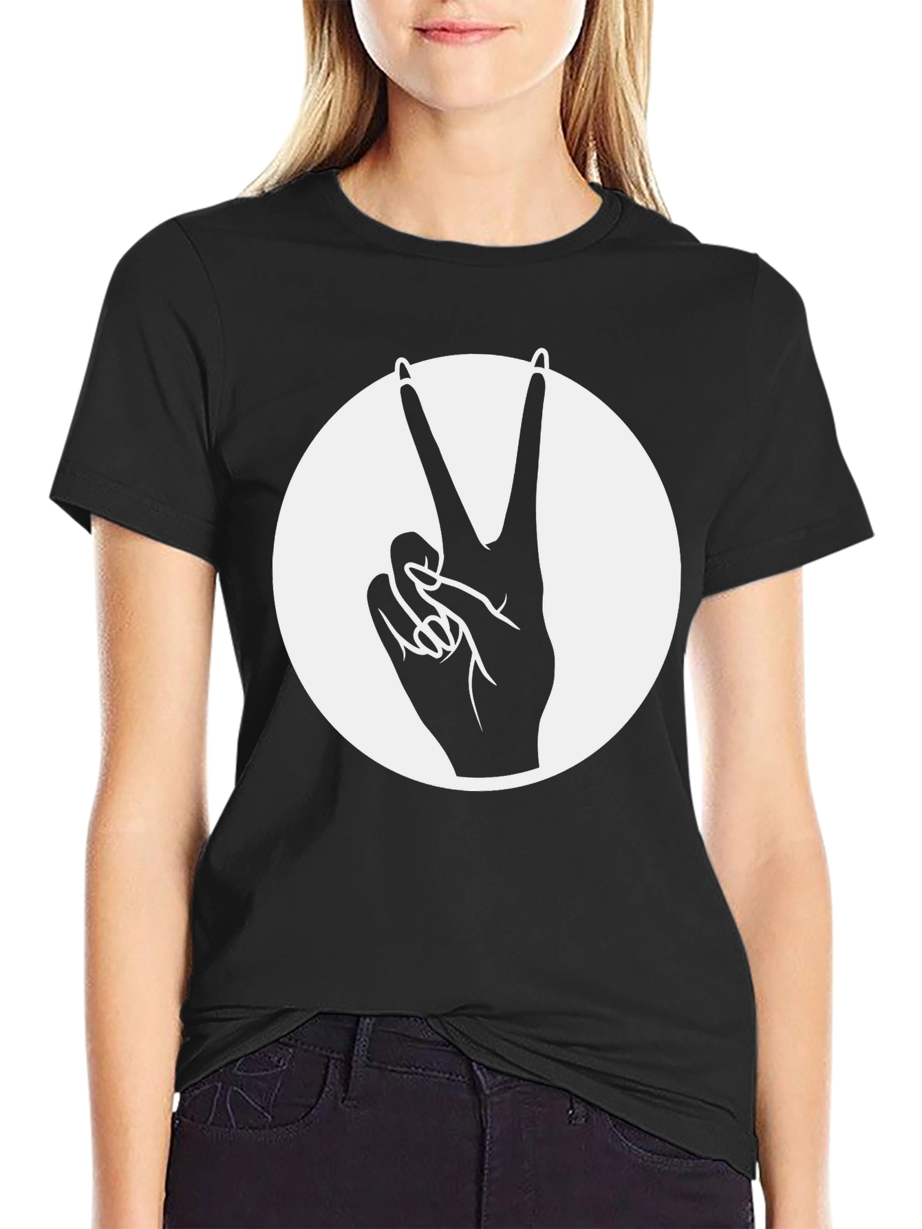 Peace Sign Graphic Tee - Black Cotton Blend
