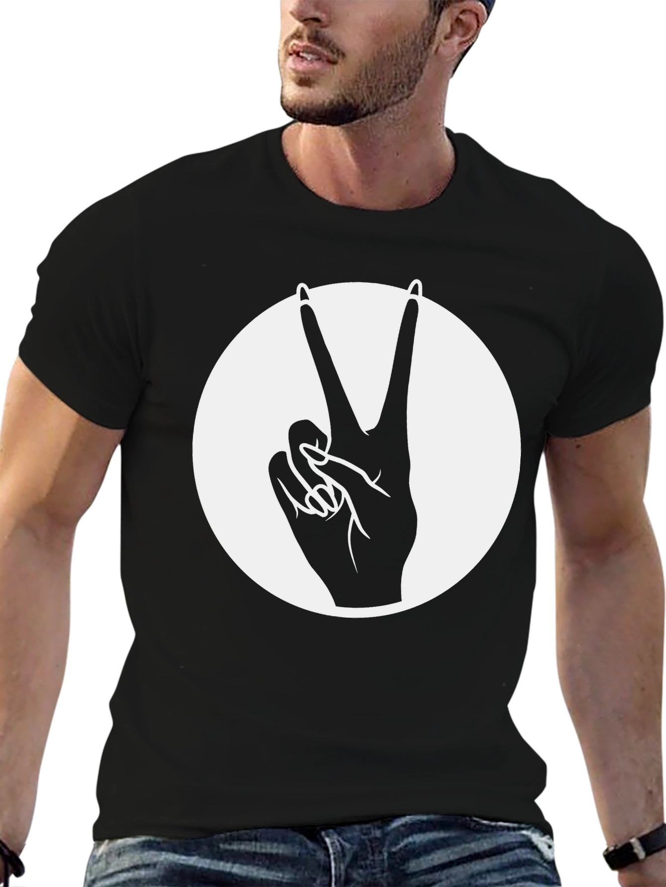 Peace Sign Graphic Tee - Black Cotton Blend