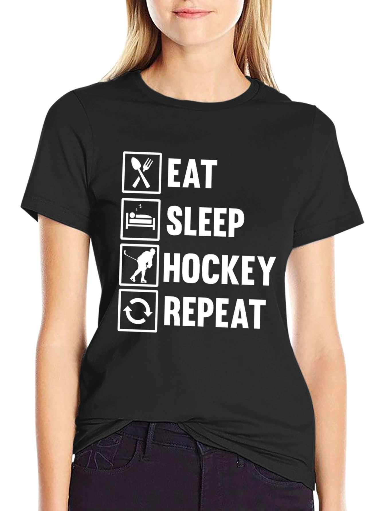 Eat Sleep Hockey Repeat Black T-Shirt
