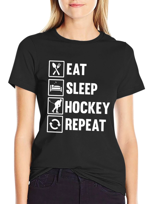 Eat Sleep Hockey Repeat Black T-Shirt