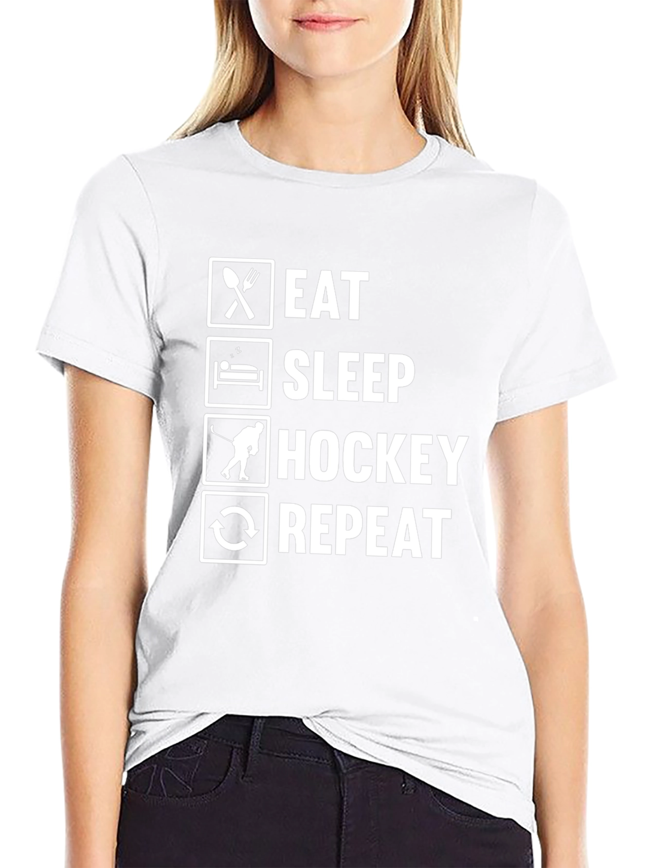Eat Sleep Hockey Repeat Black T-Shirt