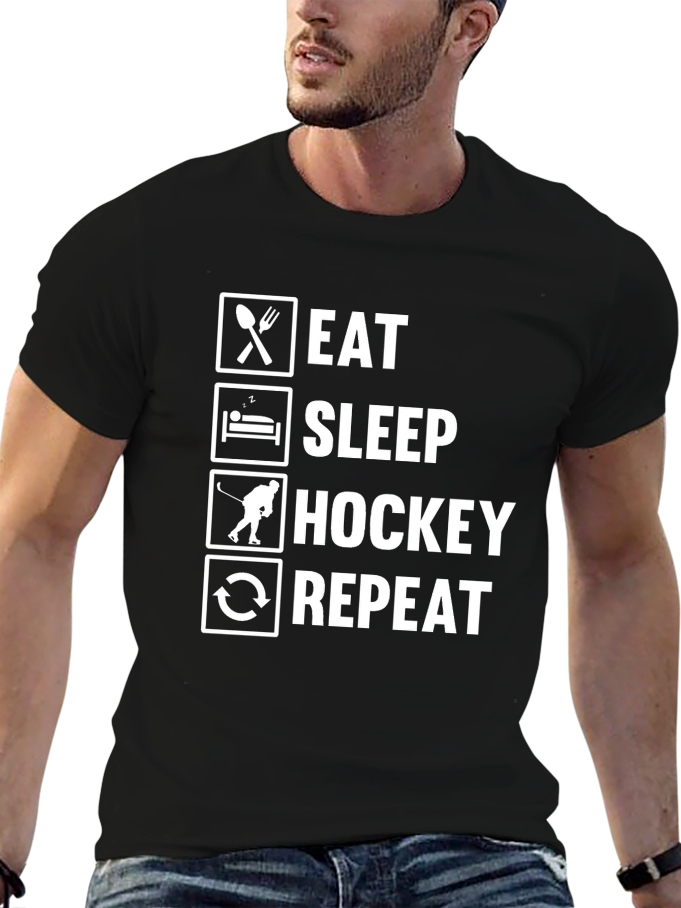 Eat Sleep Hockey Repeat Black T-Shirt
