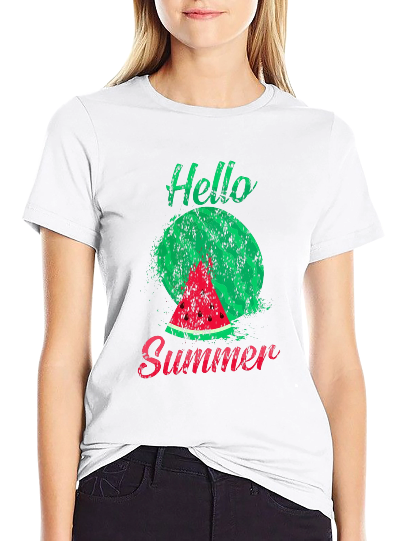 Hello Summer Watermelon Graphic Tee - Black