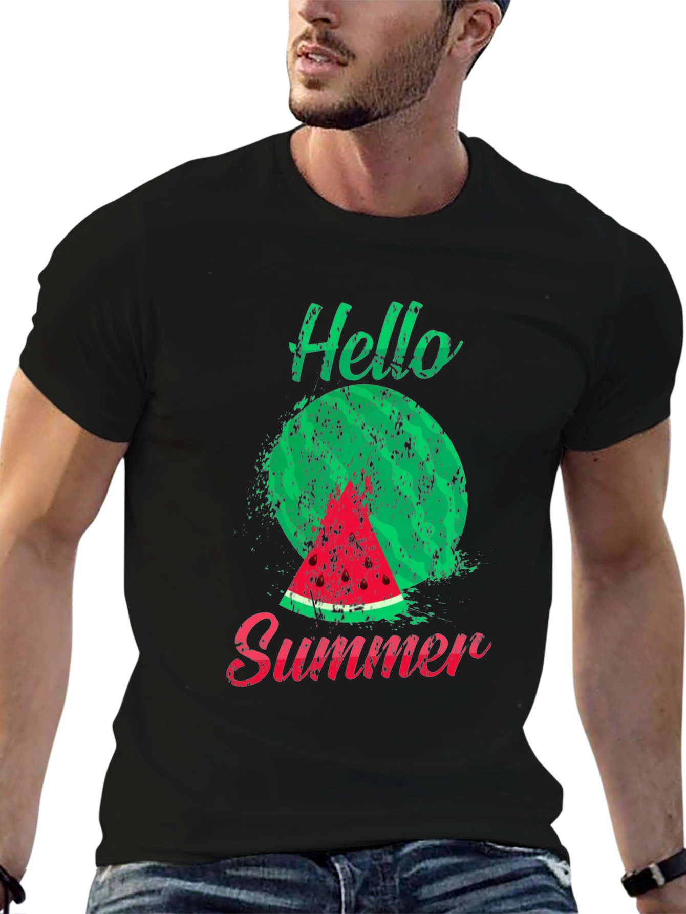 Hello Summer Watermelon Graphic Tee - Black