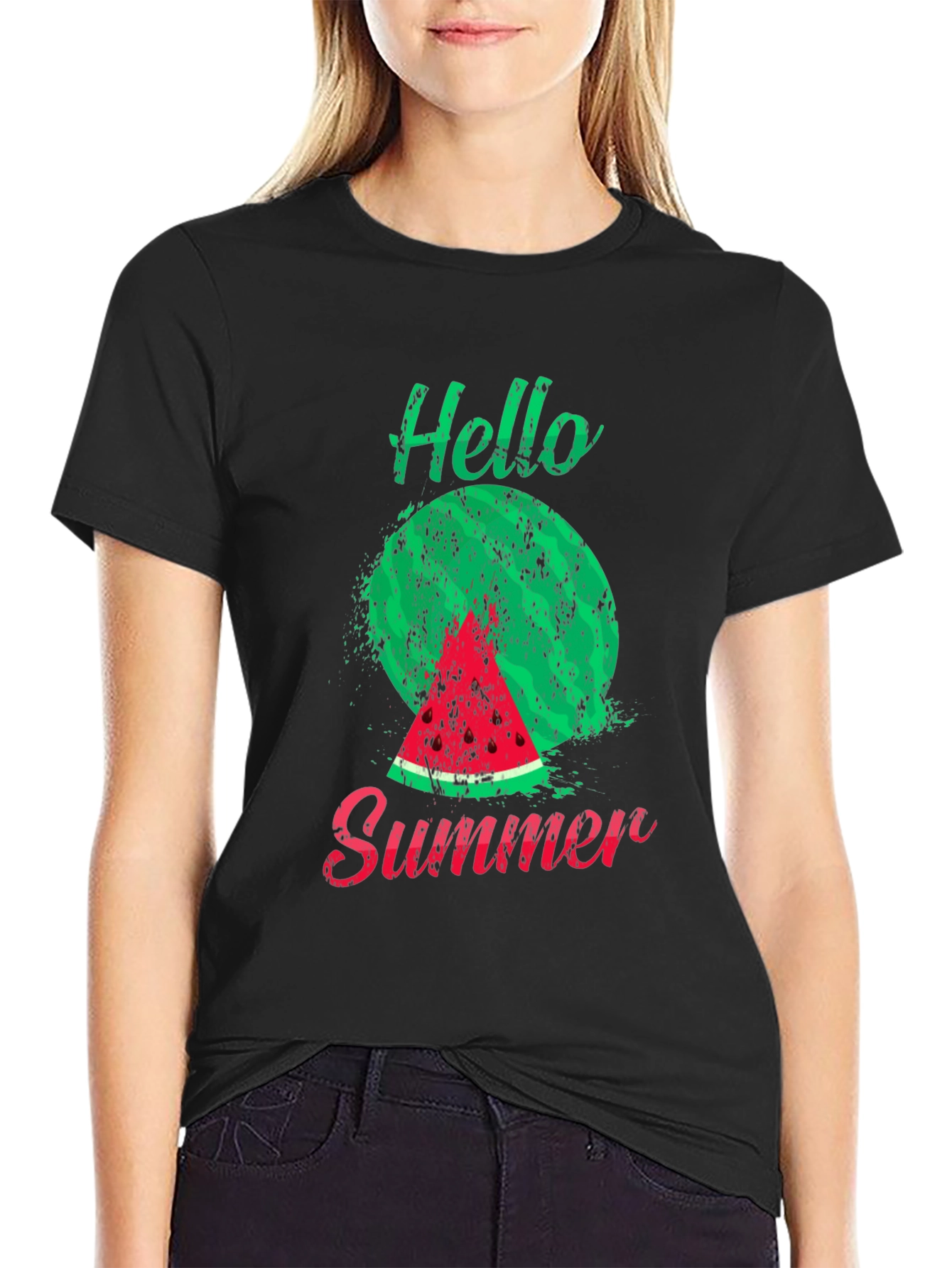 Hello Summer Watermelon Graphic Tee - Black