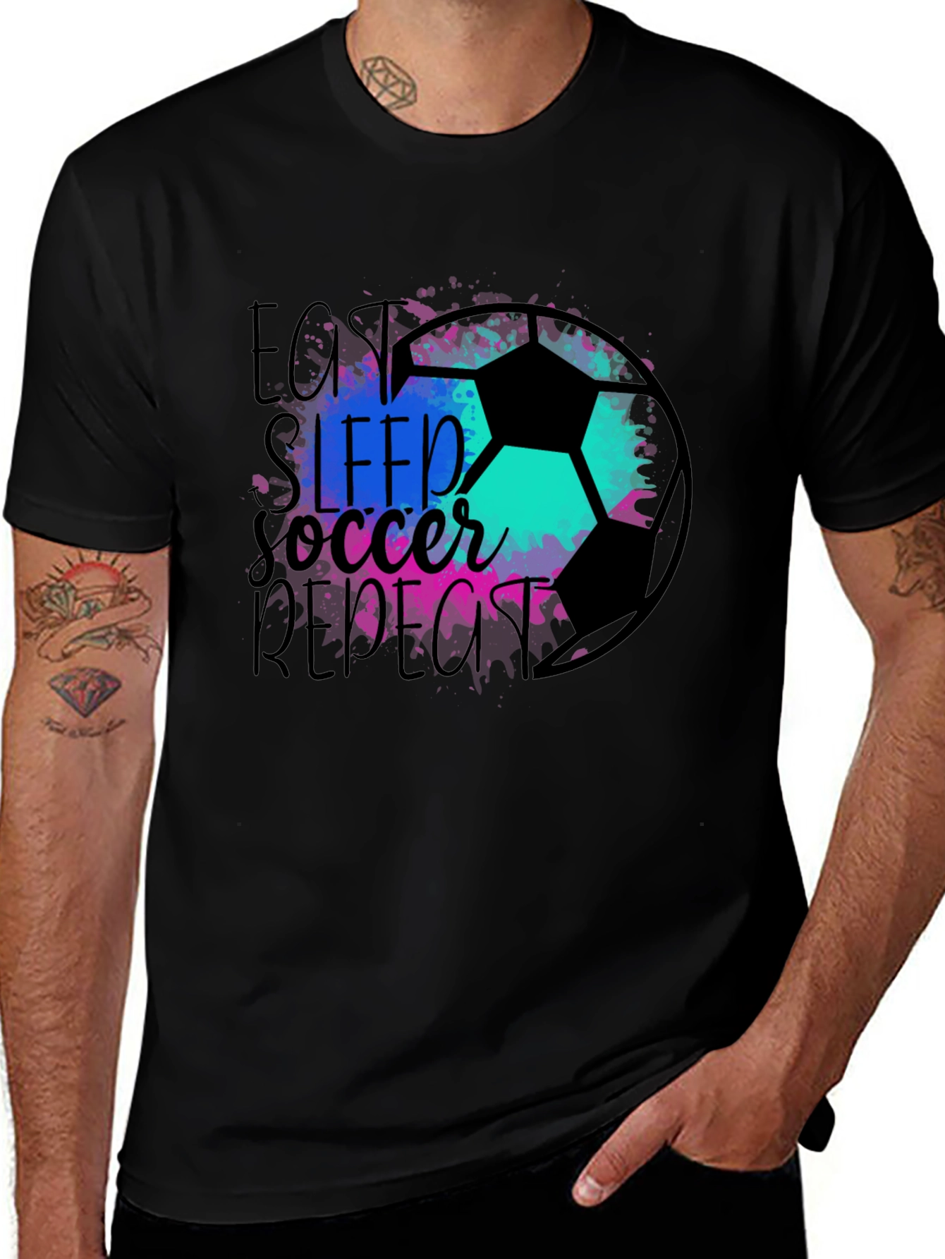 Eat Sleep Soccer Repeat Black Graphic Tee