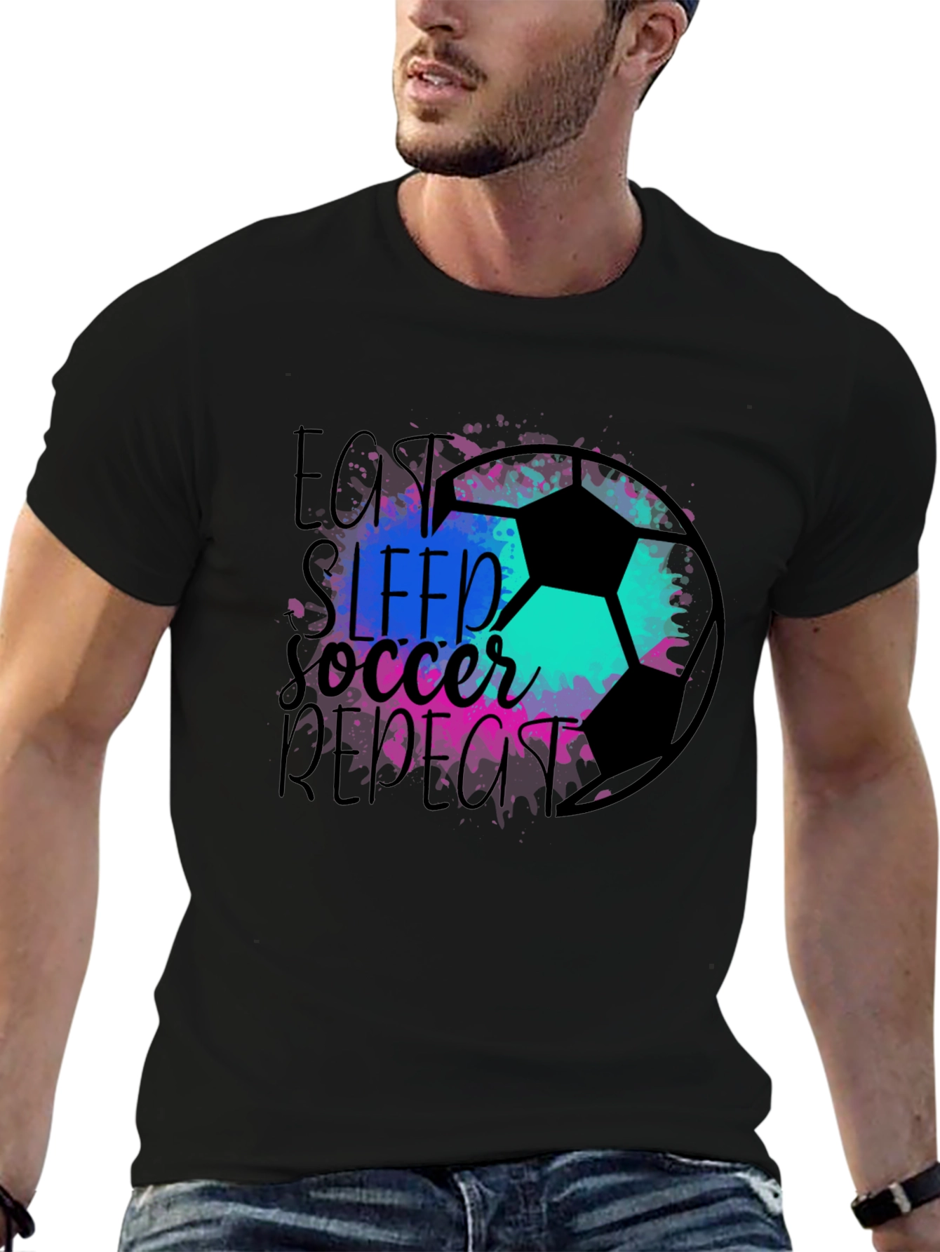 Eat Sleep Soccer Repeat Black Graphic Tee