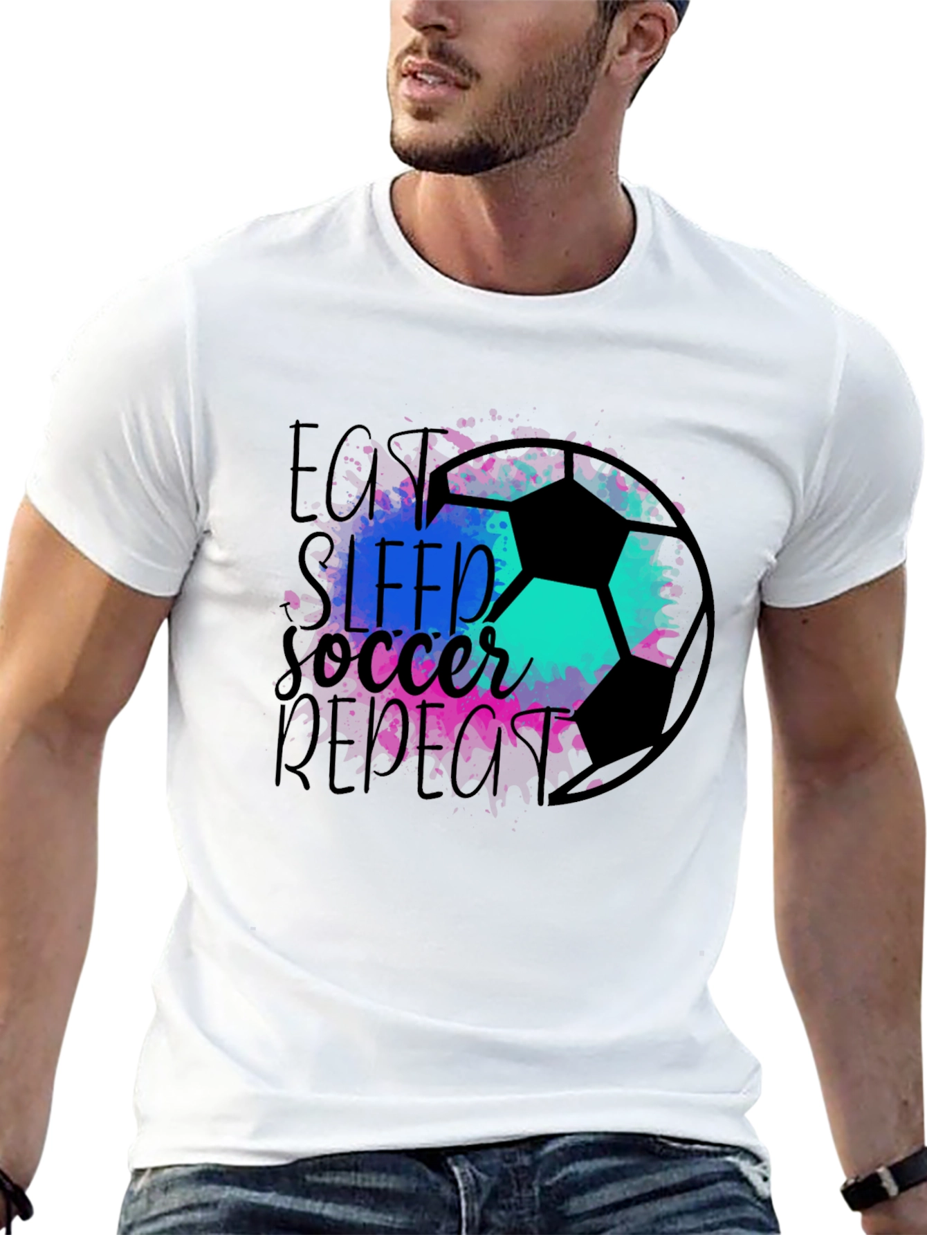 Eat Sleep Soccer Repeat Black Graphic Tee