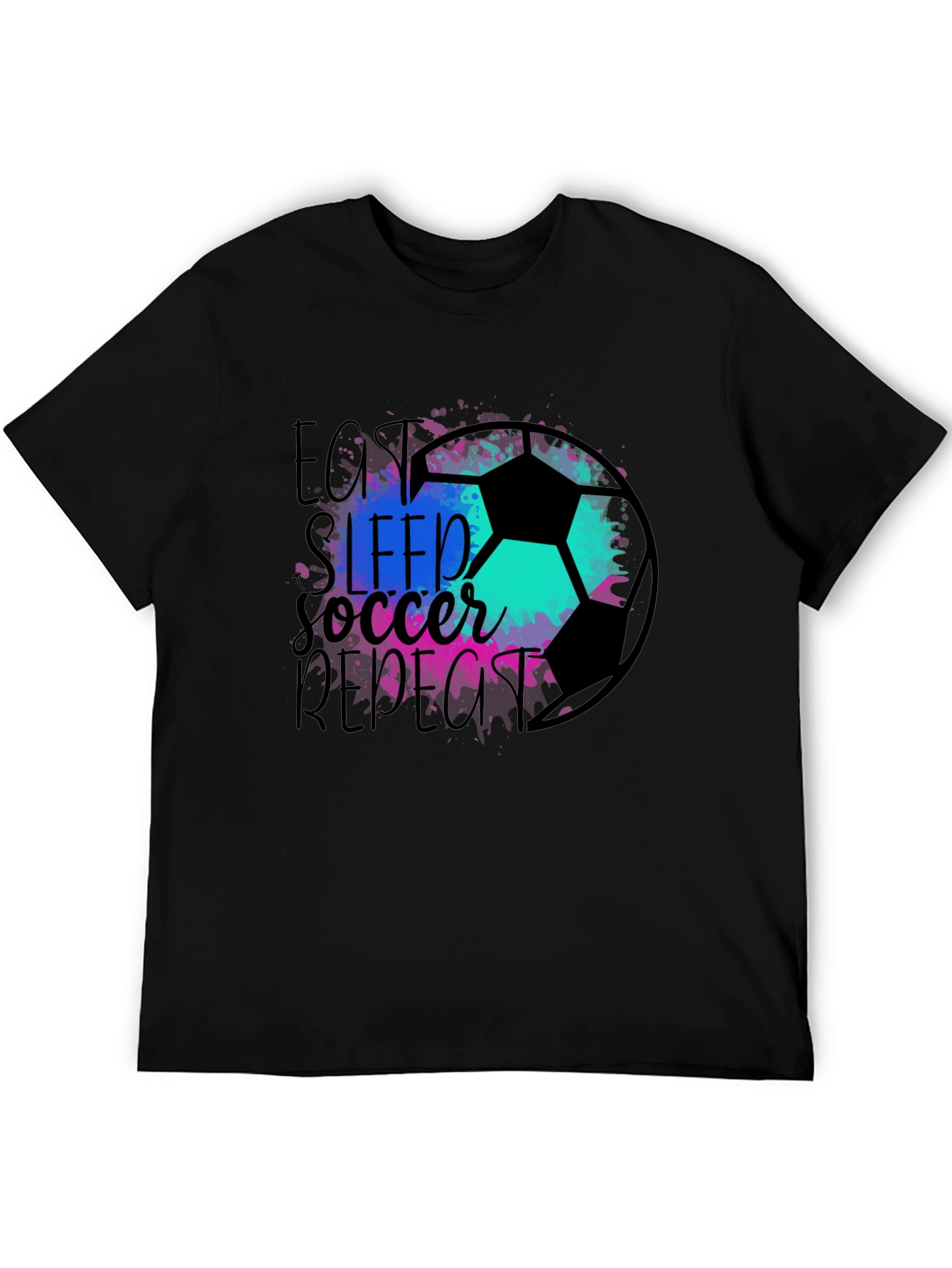Eat Sleep Soccer Repeat Black Graphic Tee