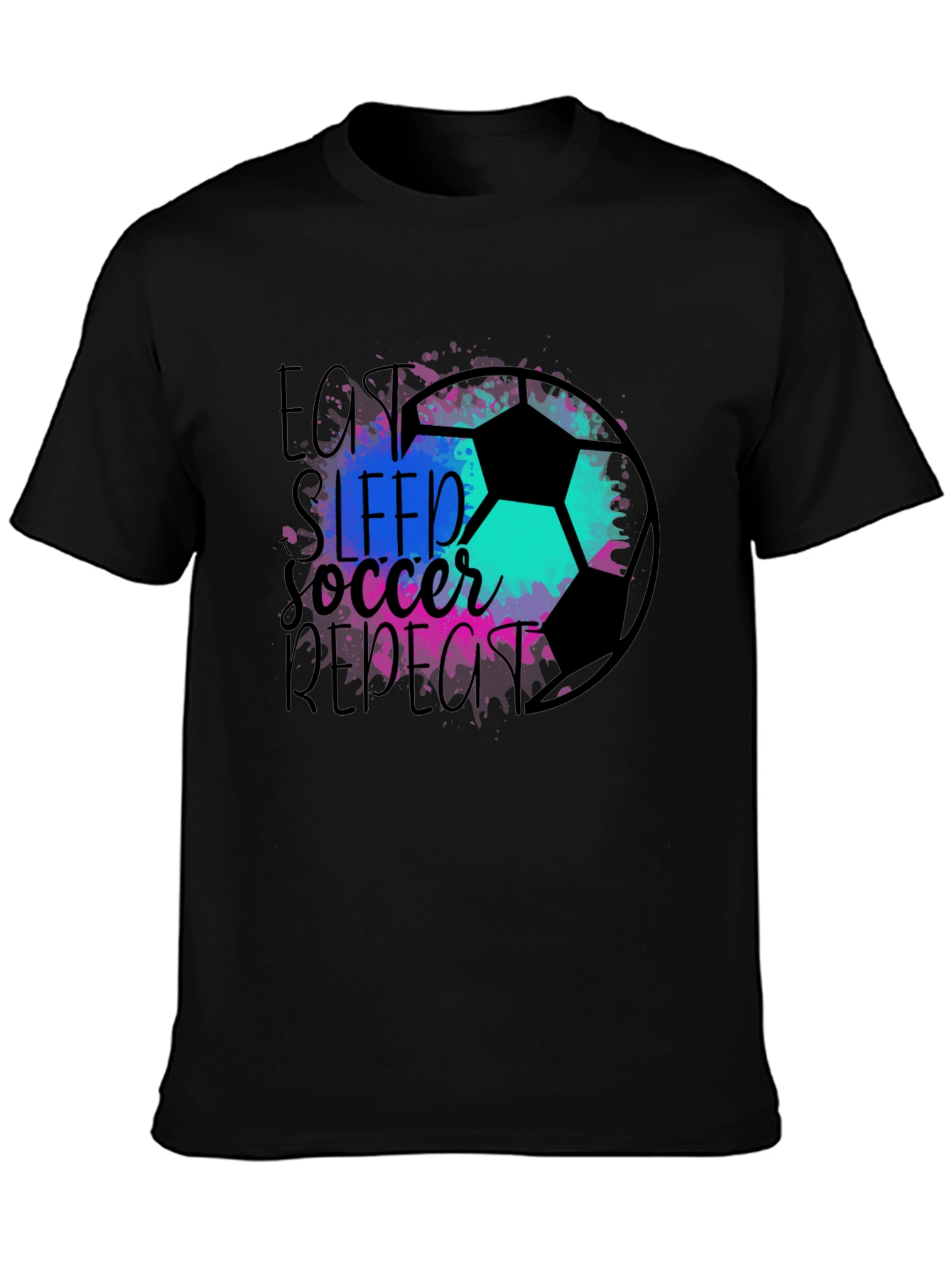 Eat Sleep Soccer Repeat Black Graphic Tee