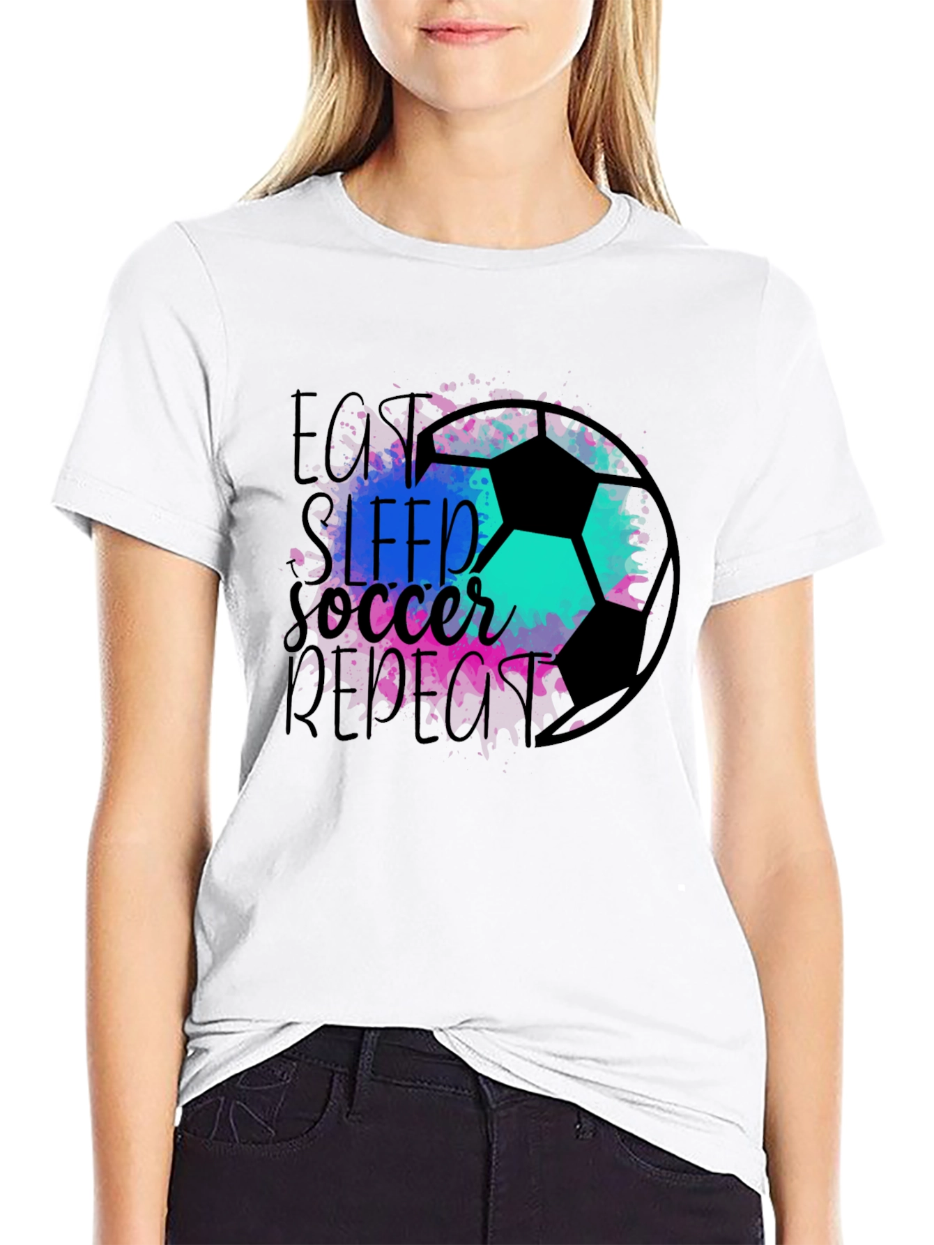 Eat Sleep Soccer Repeat Black Graphic Tee