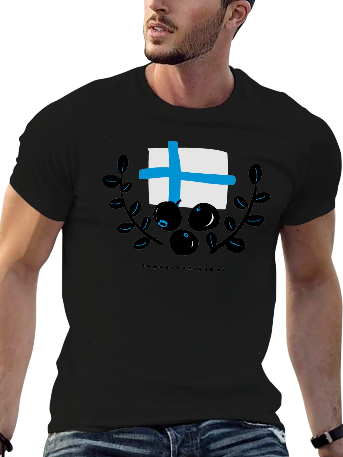 Finland Flag Blueberry Black T-Shirt