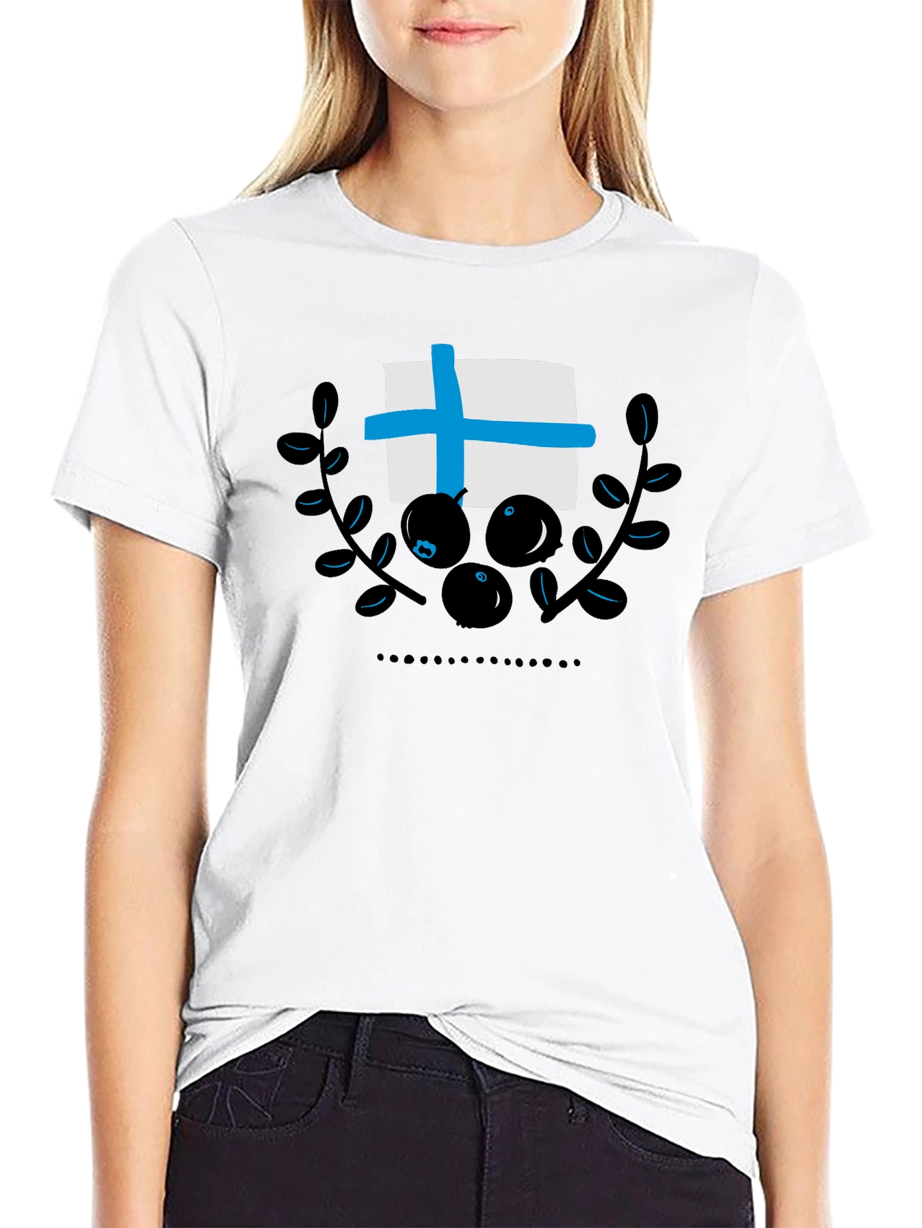 Finland Flag Blueberry Black T-Shirt