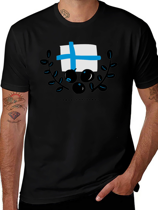 Finland Flag Blueberry Black T-Shirt