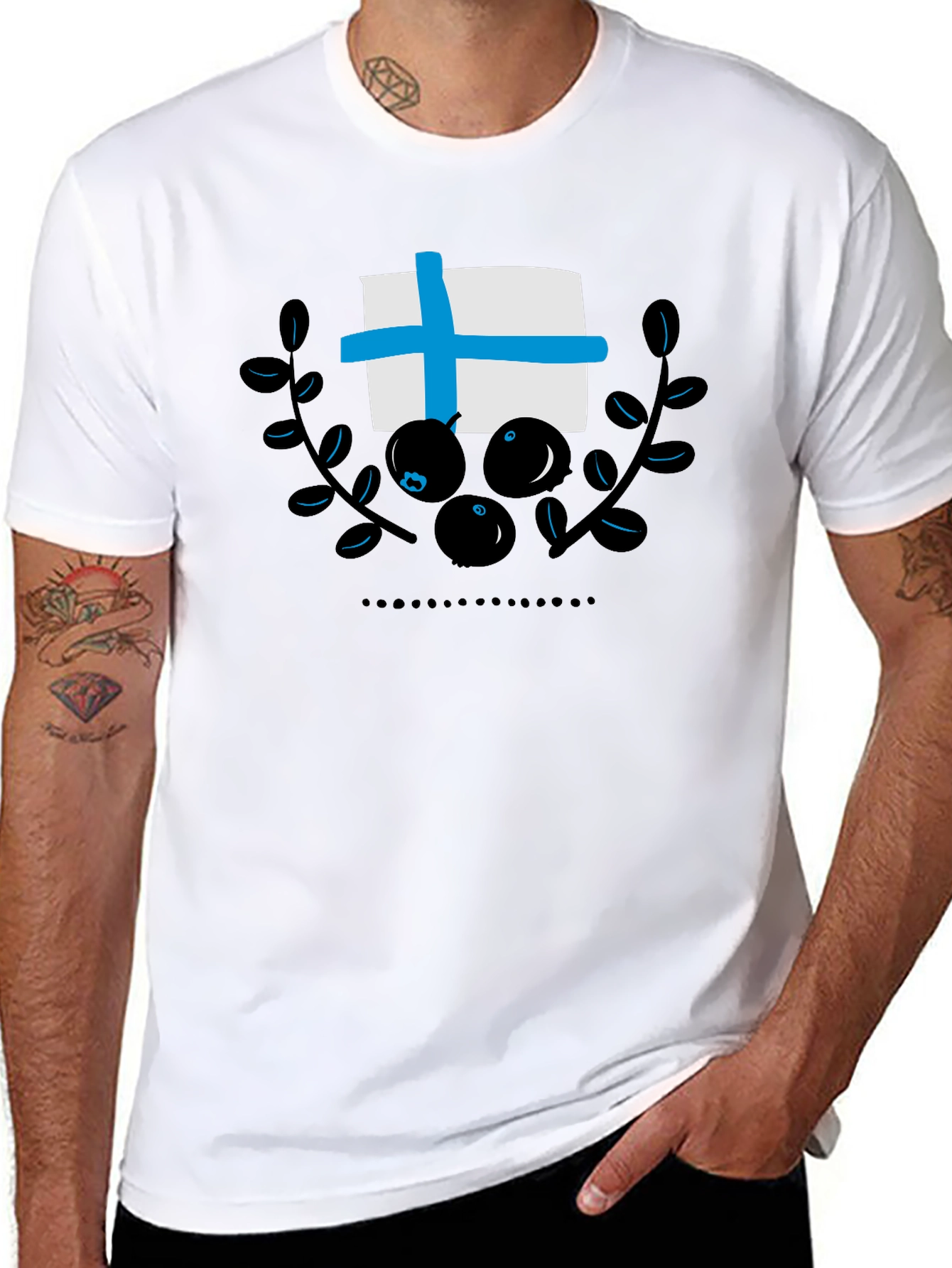 Finland Flag Blueberry Black T-Shirt