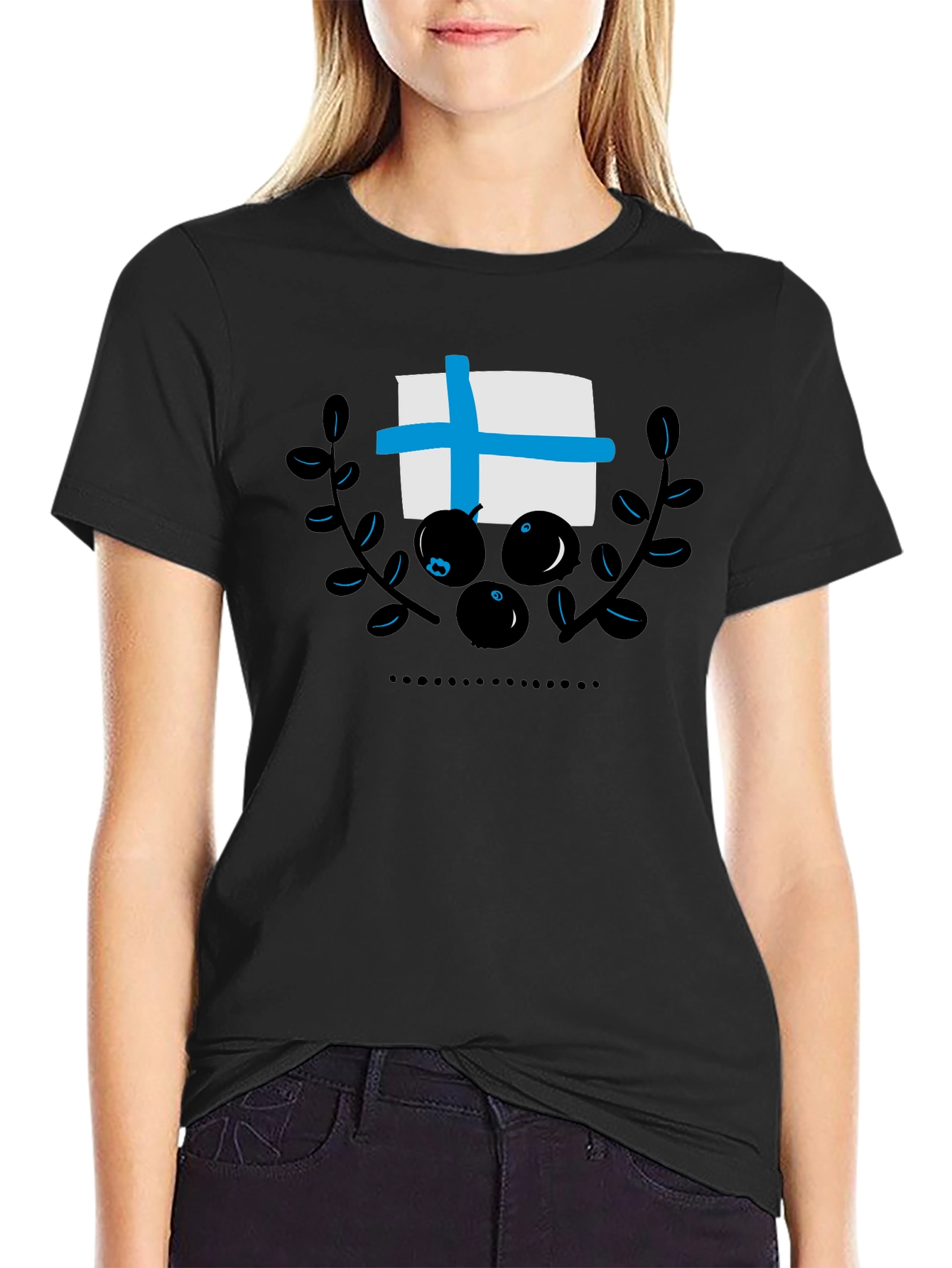 Finland Flag Blueberry Black T-Shirt
