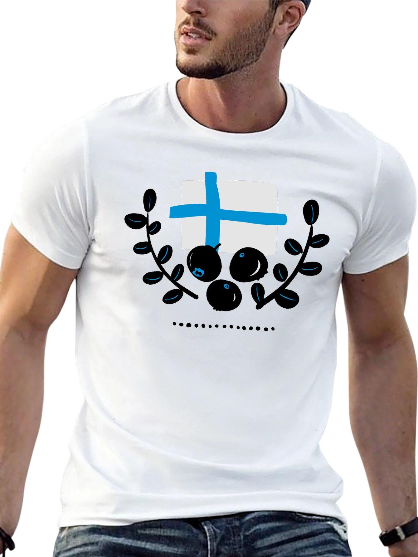 Finland Flag Blueberry Black T-Shirt