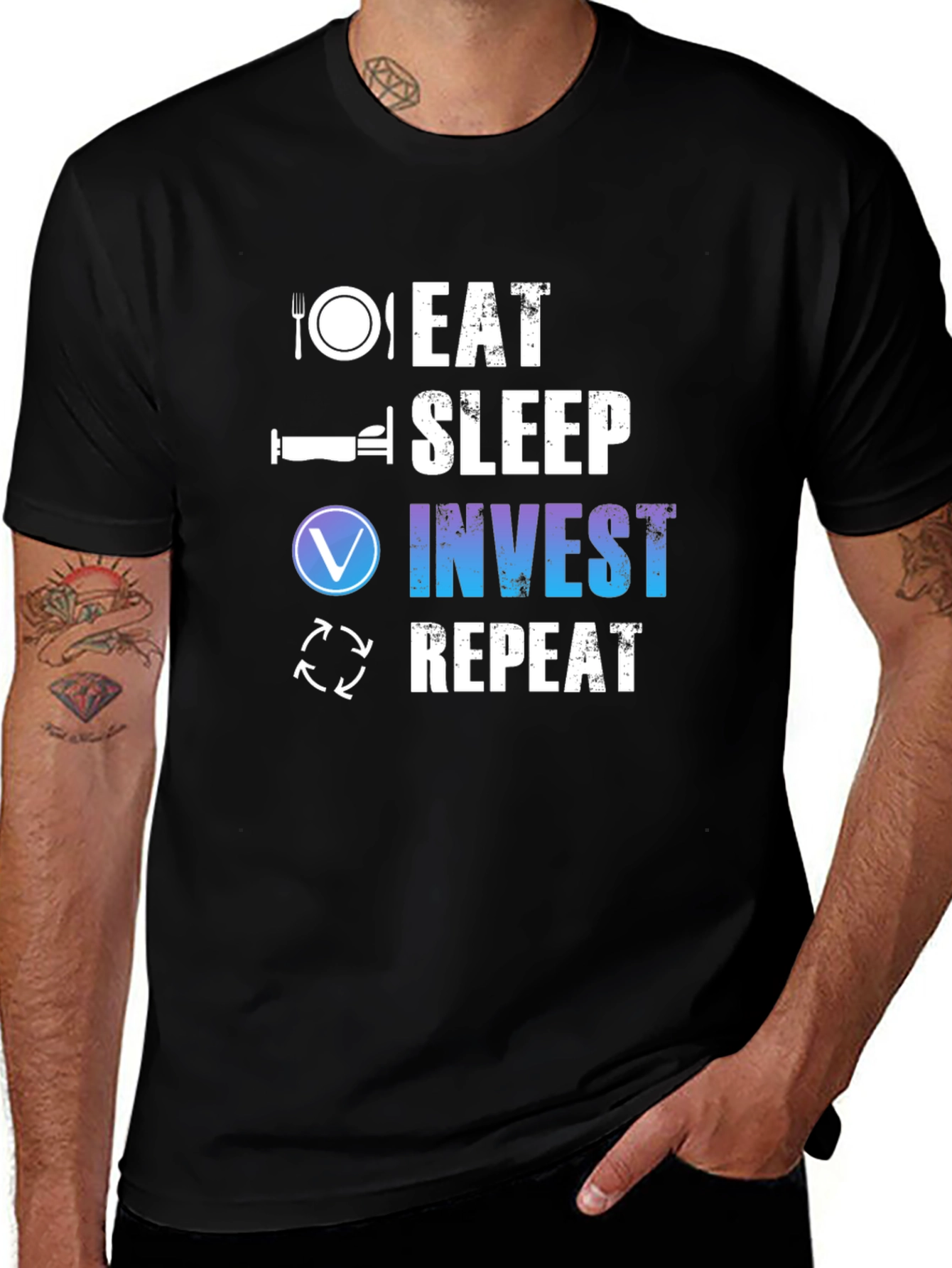 Eat Sleep Invest Repeat Black T-Shirt
