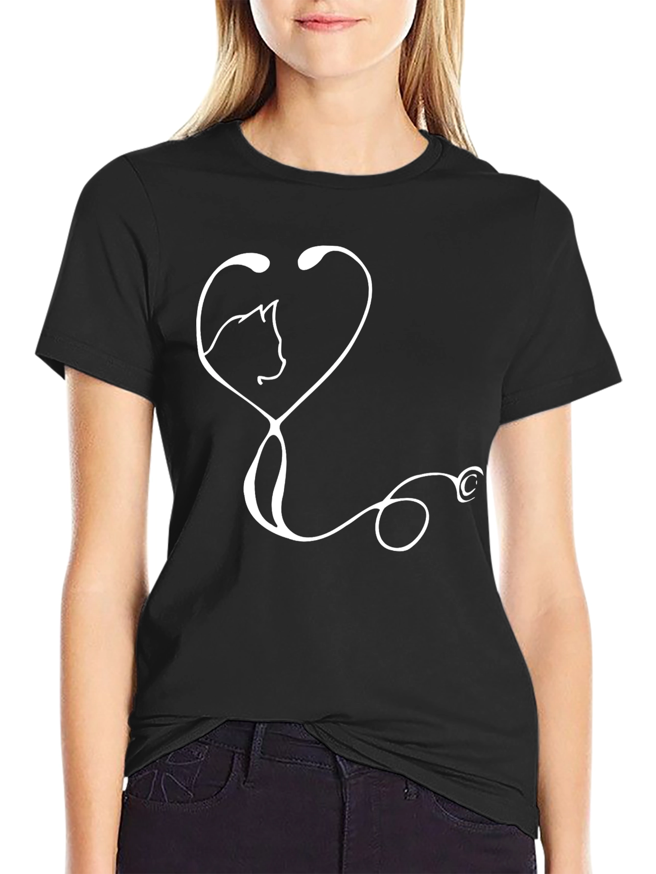 Veterinarian Cat Stethoscope Graphic T-Shirt
