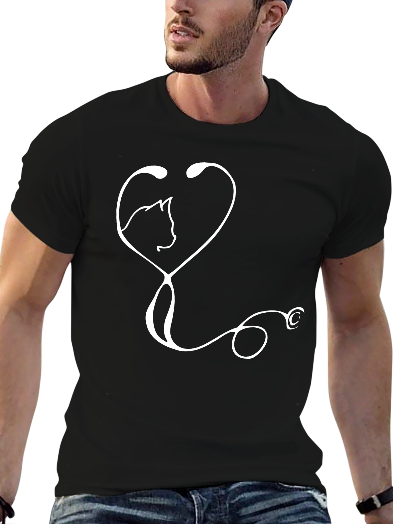 Veterinarian Cat Stethoscope Graphic T-Shirt