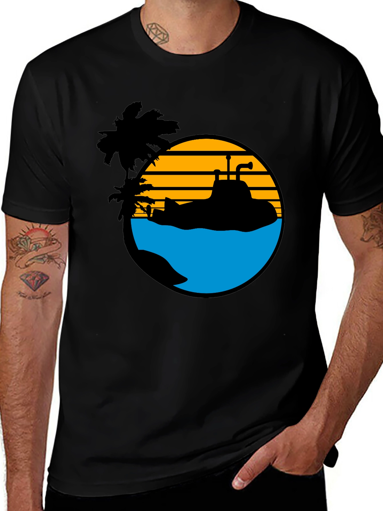 Retro Submarine T-Shirt - Tropical Beach Vibes