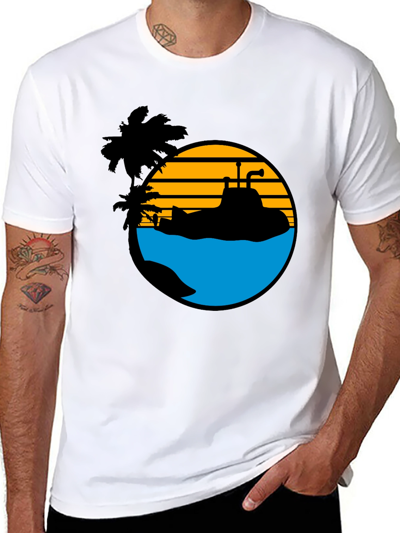 Retro Submarine T-Shirt - Tropical Beach Vibes