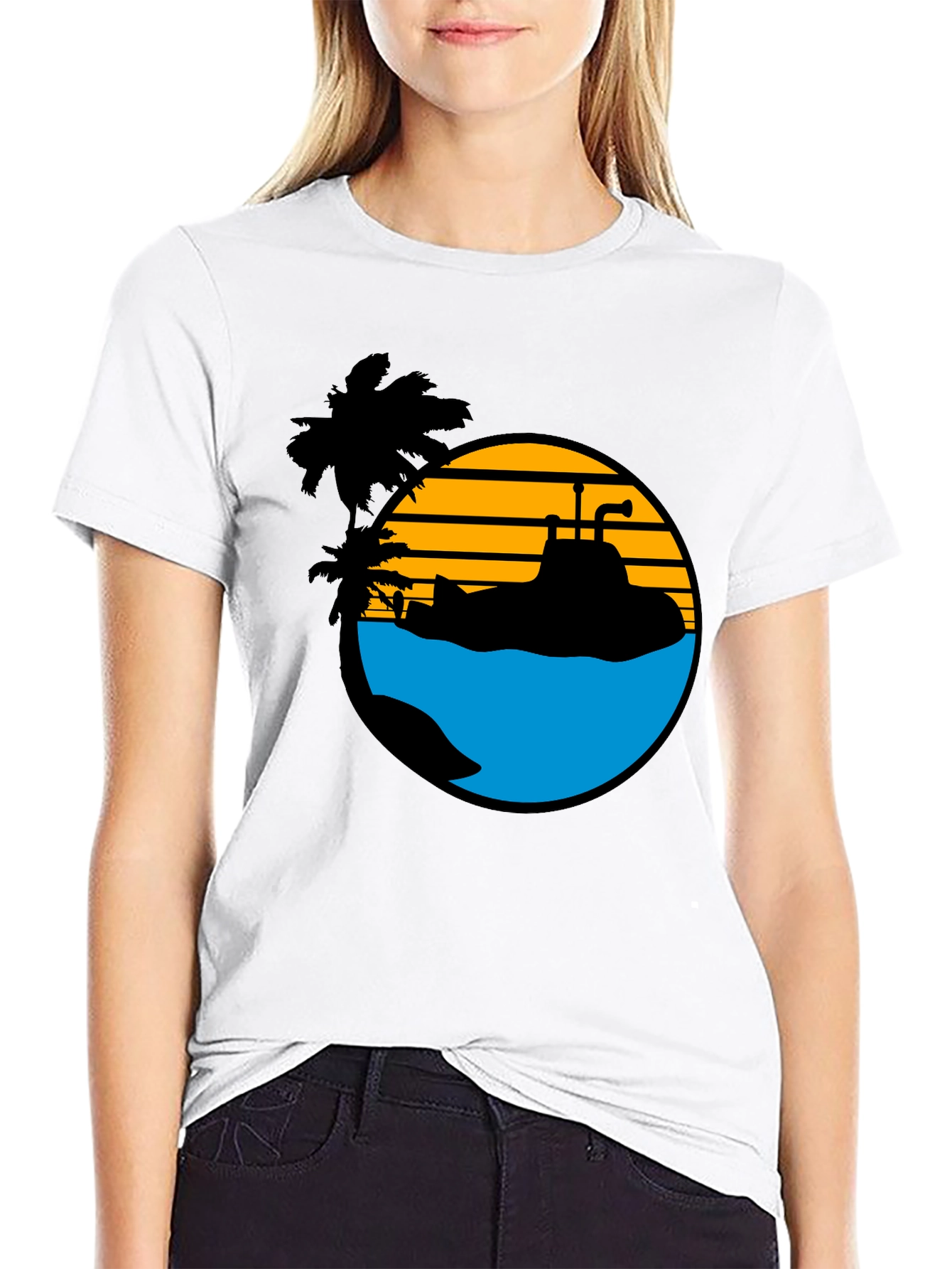 Retro Submarine T-Shirt - Tropical Beach Vibes
