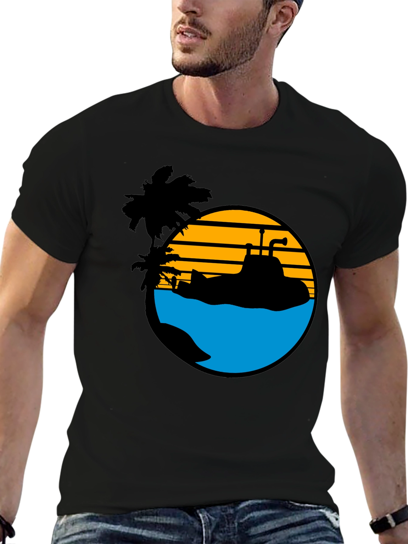 Retro Submarine T-Shirt - Tropical Beach Vibes