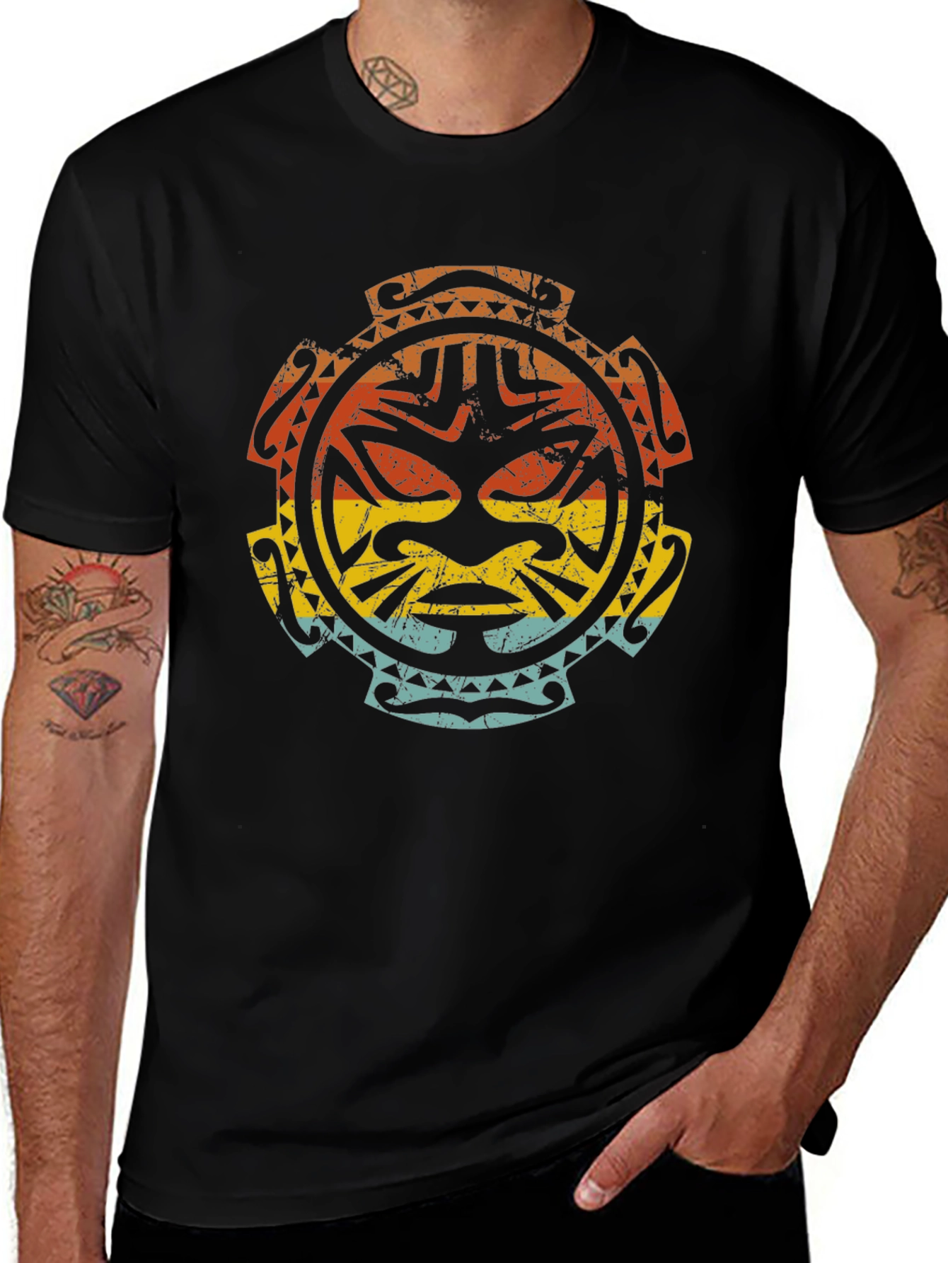 Tribal Mask Graphic Tee - Retro Style