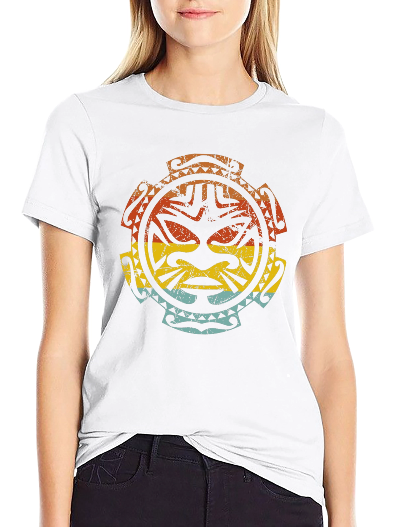 Tribal Mask Graphic Tee - Retro Style