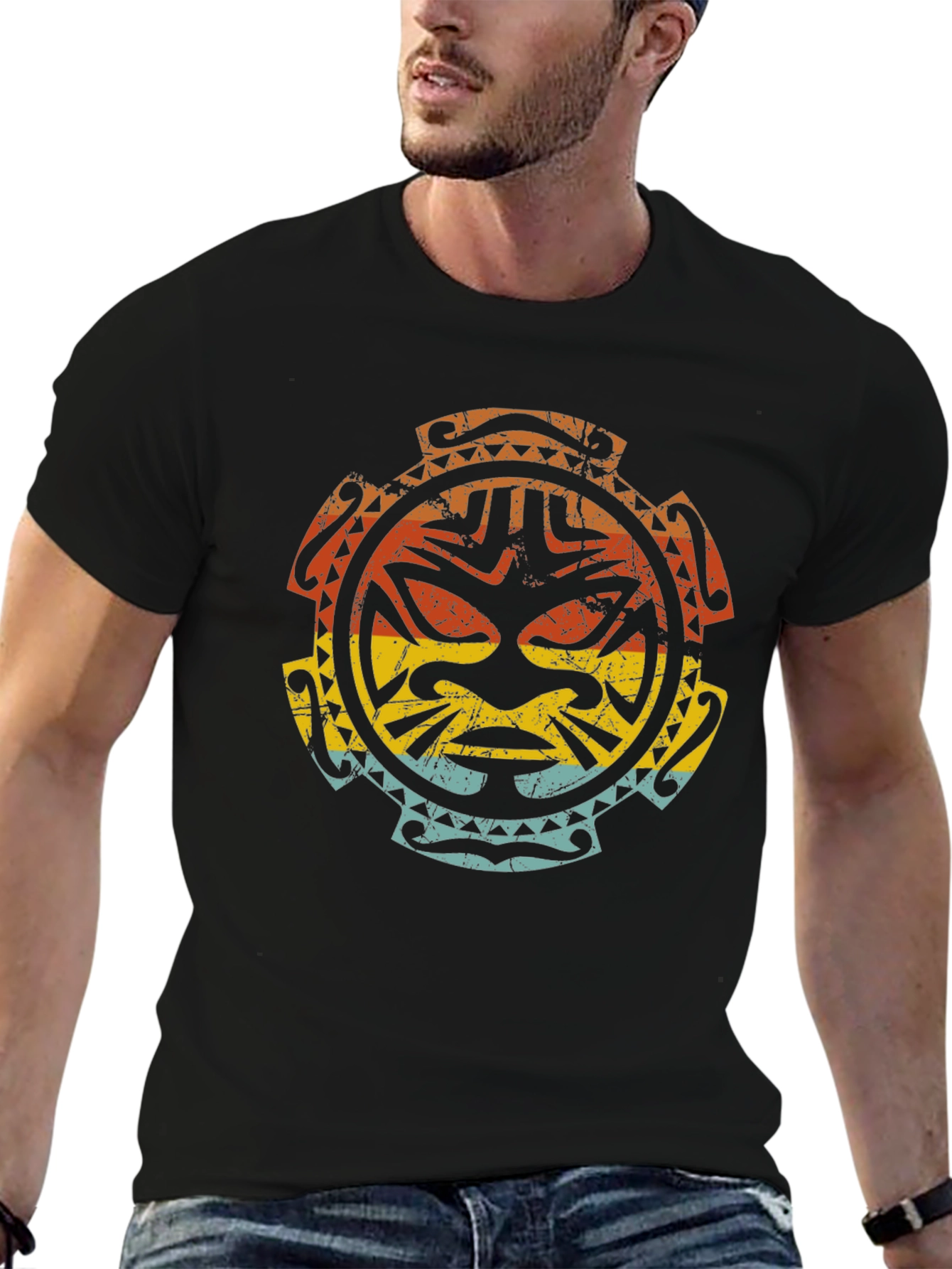 Tribal Mask Graphic Tee - Retro Style