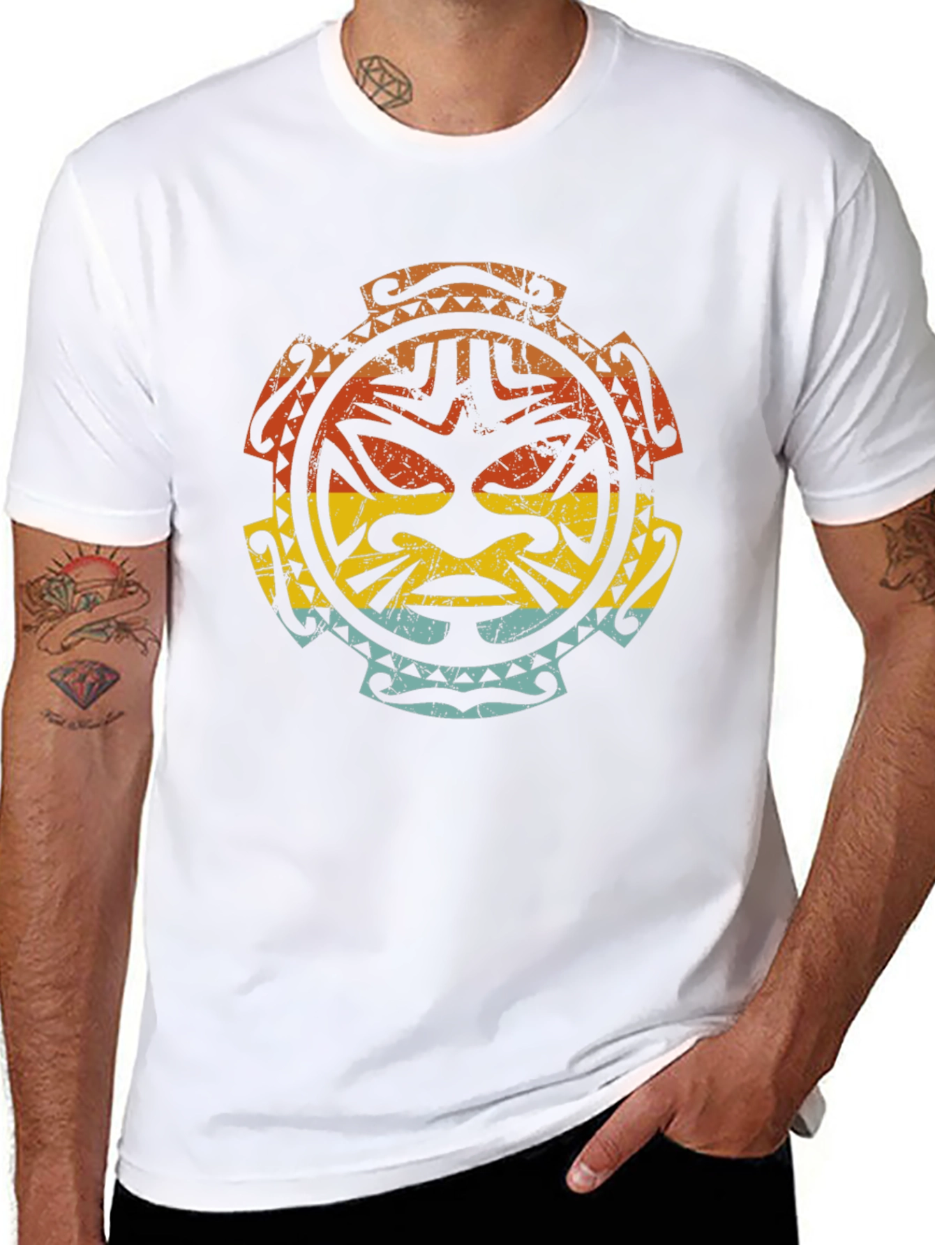 Tribal Mask Graphic Tee - Retro Style